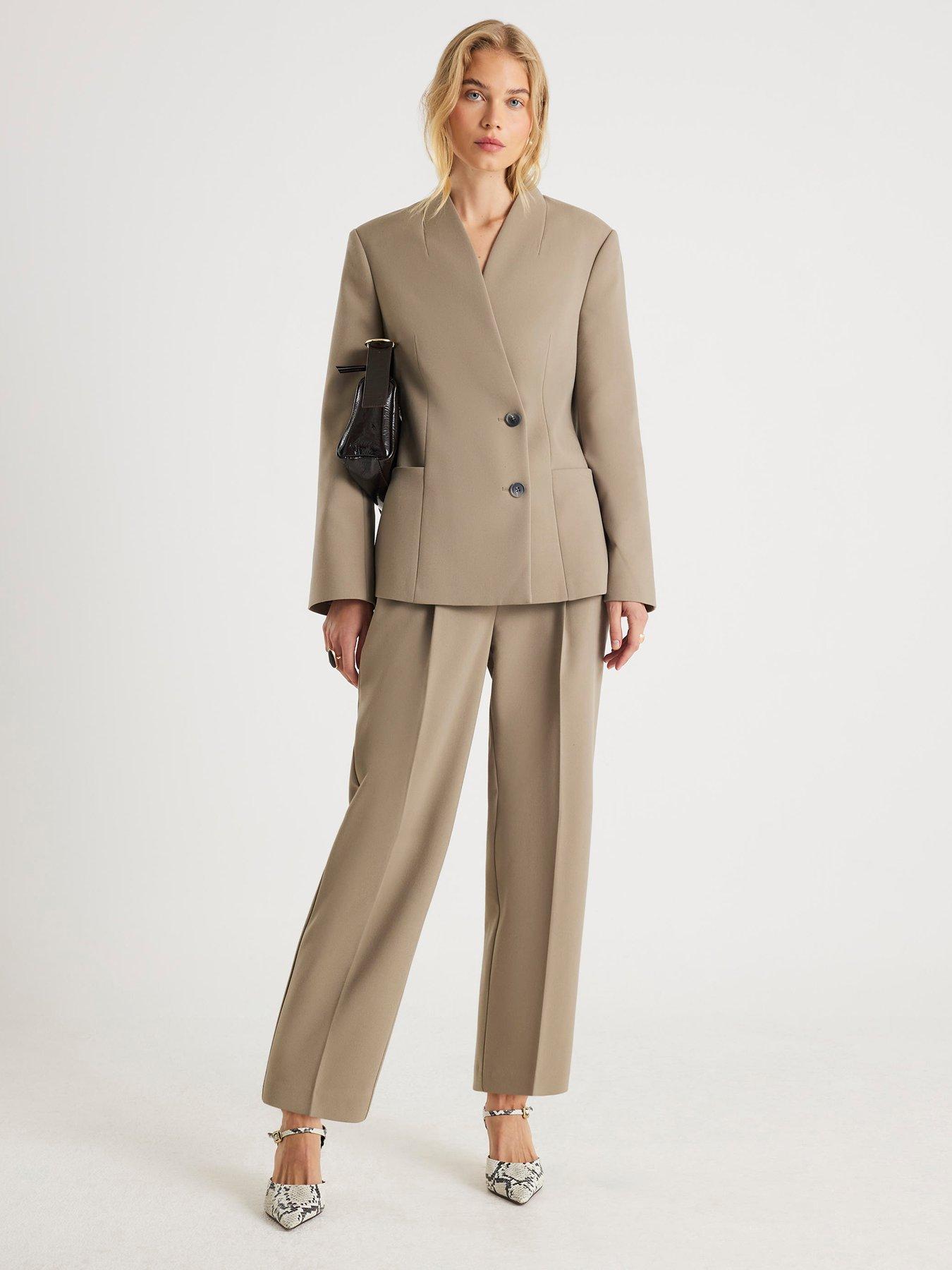 Image 3 of 4 of River Island Collarless Blazer - Beige