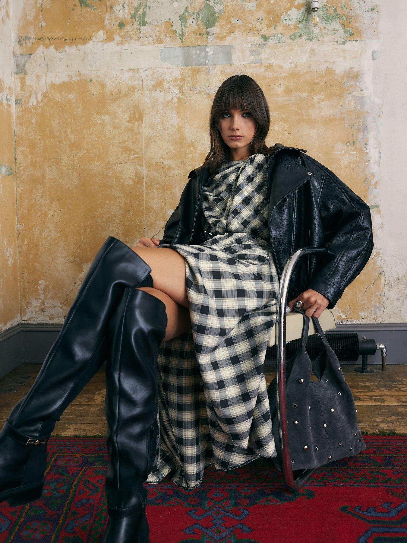  image of river-island-checked-knot-maxi-dress-cream