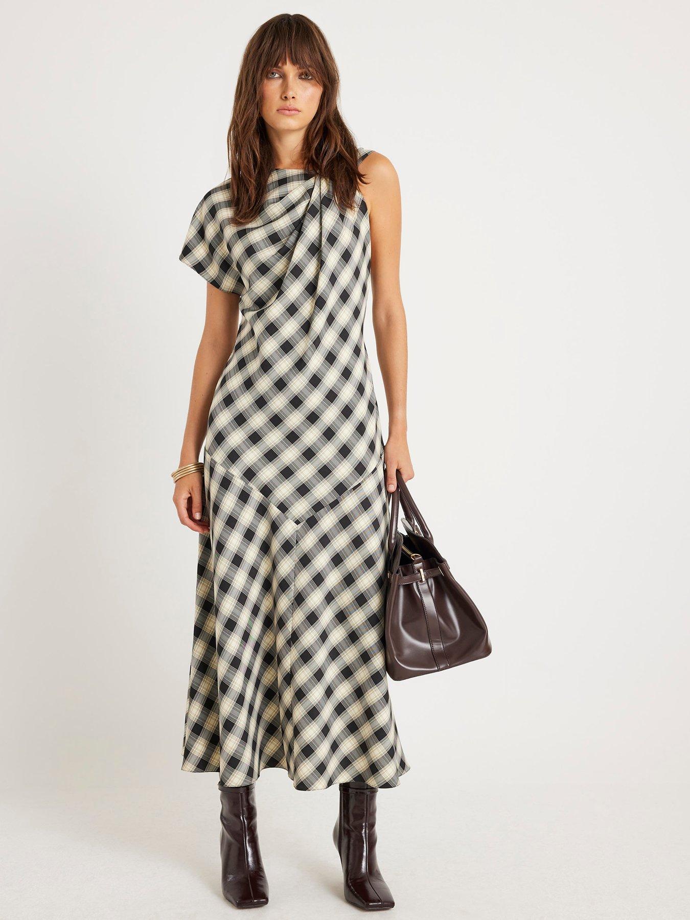  image of river-island-checked-knot-maxi-dress-cream