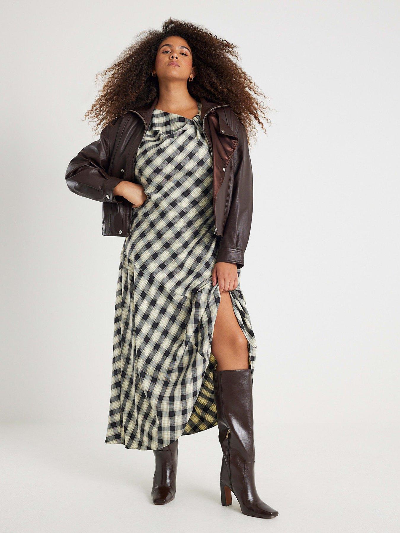  image of river-island-checked-knot-maxi-dress-cream