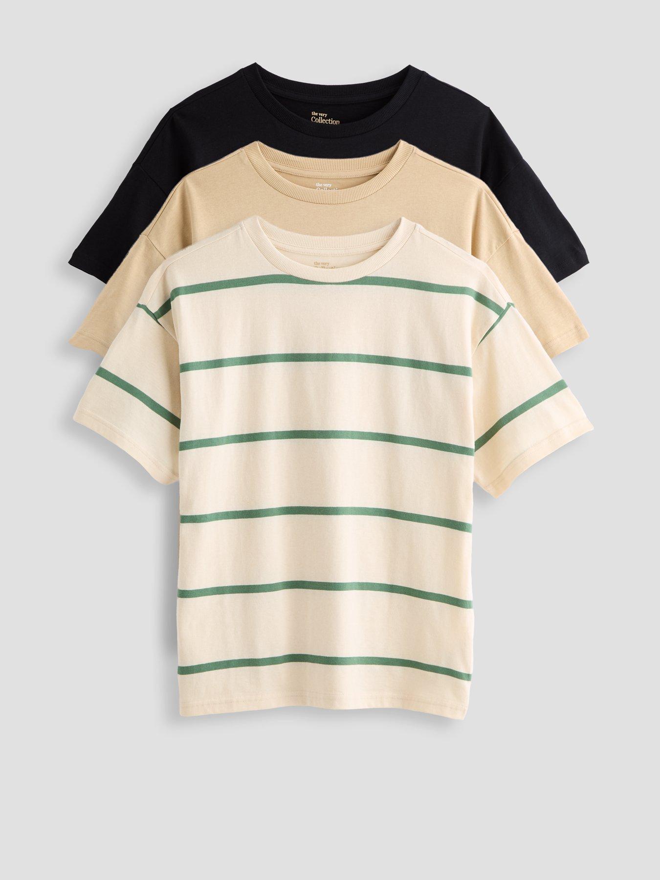 The Very Collection Boys 3 Pack Stripe And Plain T-shirts - Multi