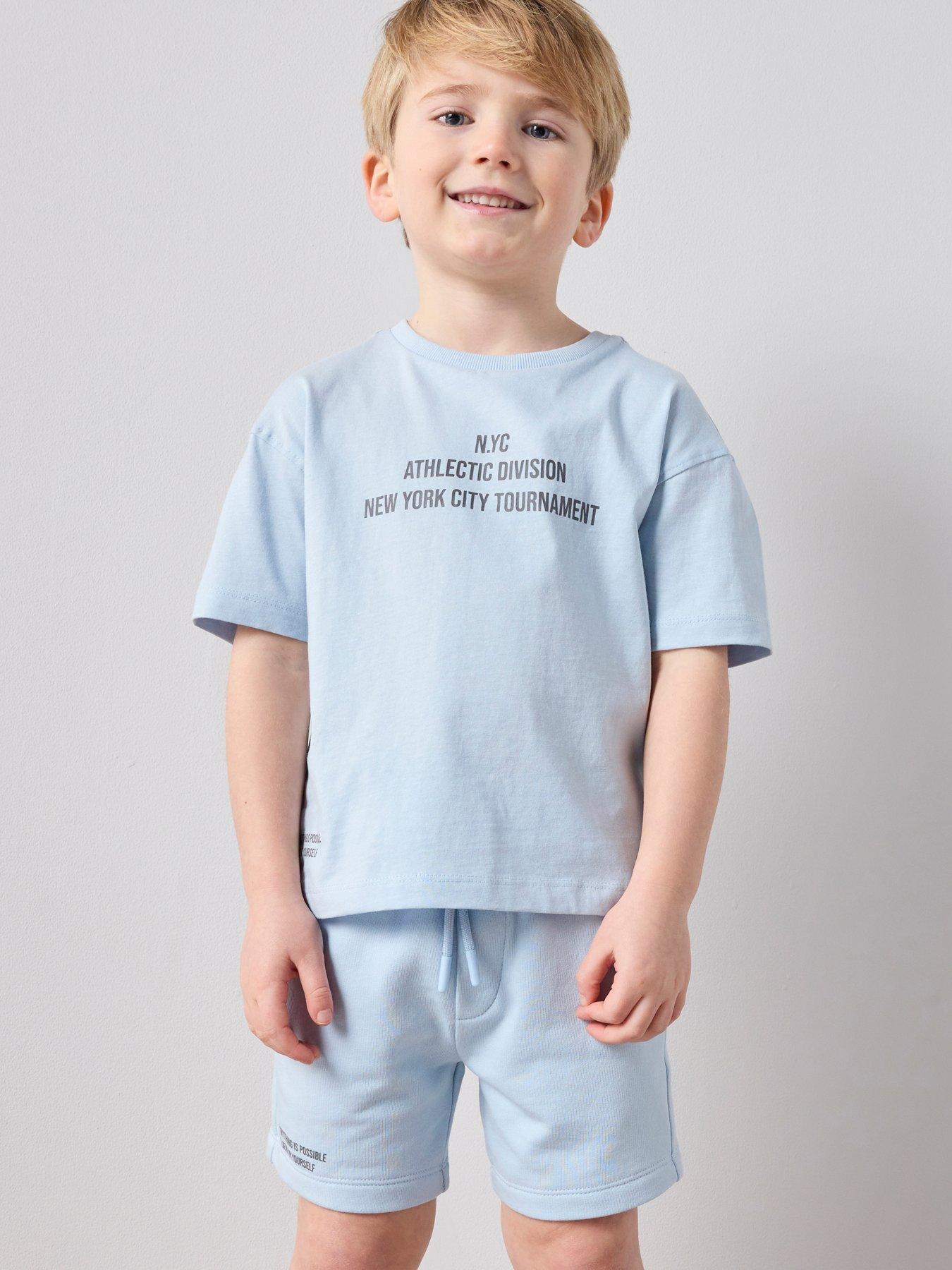 The Very Collection To Boys Cotton Rich Nyc Slogan T-Shirt  &  Short Set - Blue