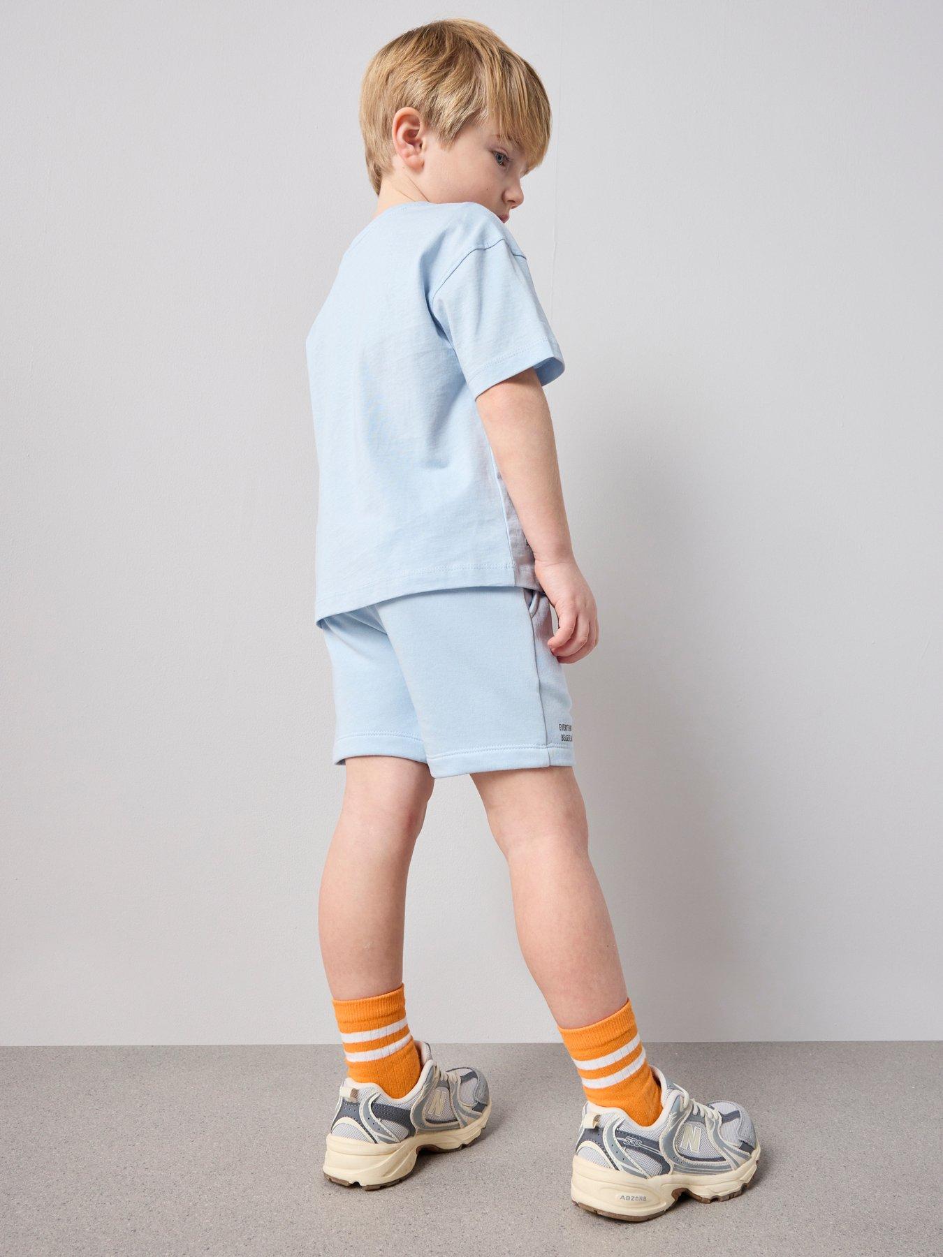 Image 2 of 7 of The Very Collection To Boys Cotton Rich Nyc Slogan T-Shirt &amp; Short Set - Blue