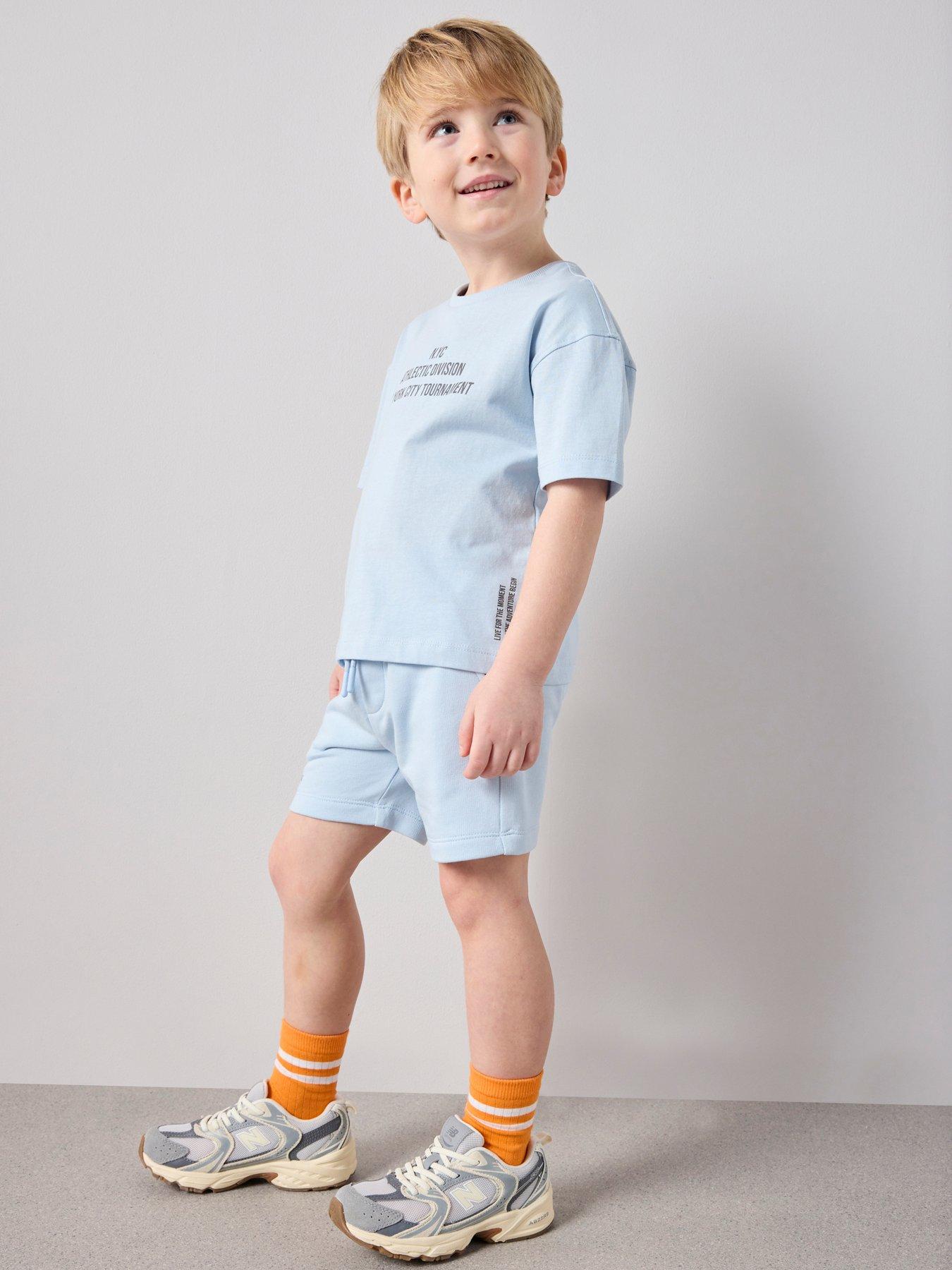 Image 3 of 7 of The Very Collection To Boys Cotton Rich Nyc Slogan T-Shirt &amp; Short Set - Blue
