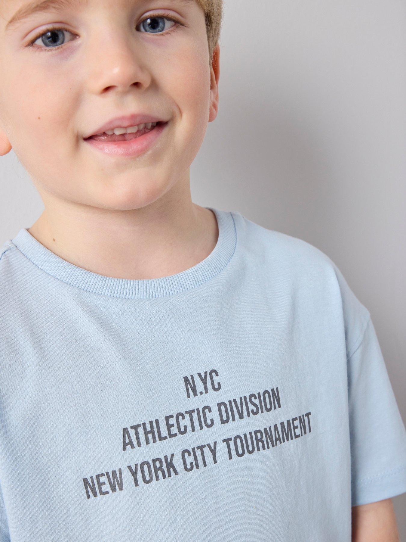Image 6 of 7 of The Very Collection To Boys Cotton Rich Nyc Slogan T-Shirt &amp; Short Set - Blue