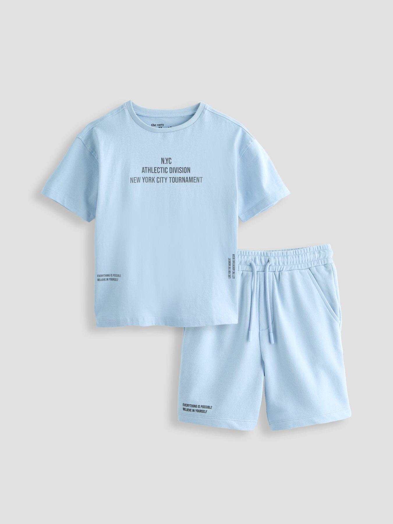 Image 7 of 7 of The Very Collection To Boys Cotton Rich Nyc Slogan T-Shirt &amp; Short Set - Blue