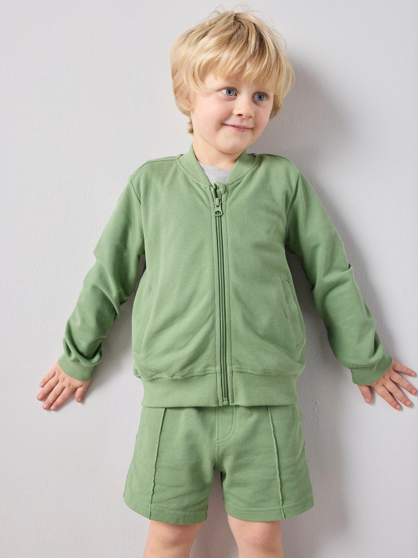 Image 1 of 7 of The Very Collection Boys 3 Piece Pique Jacket, Shorts and T-Shirt Set - Green