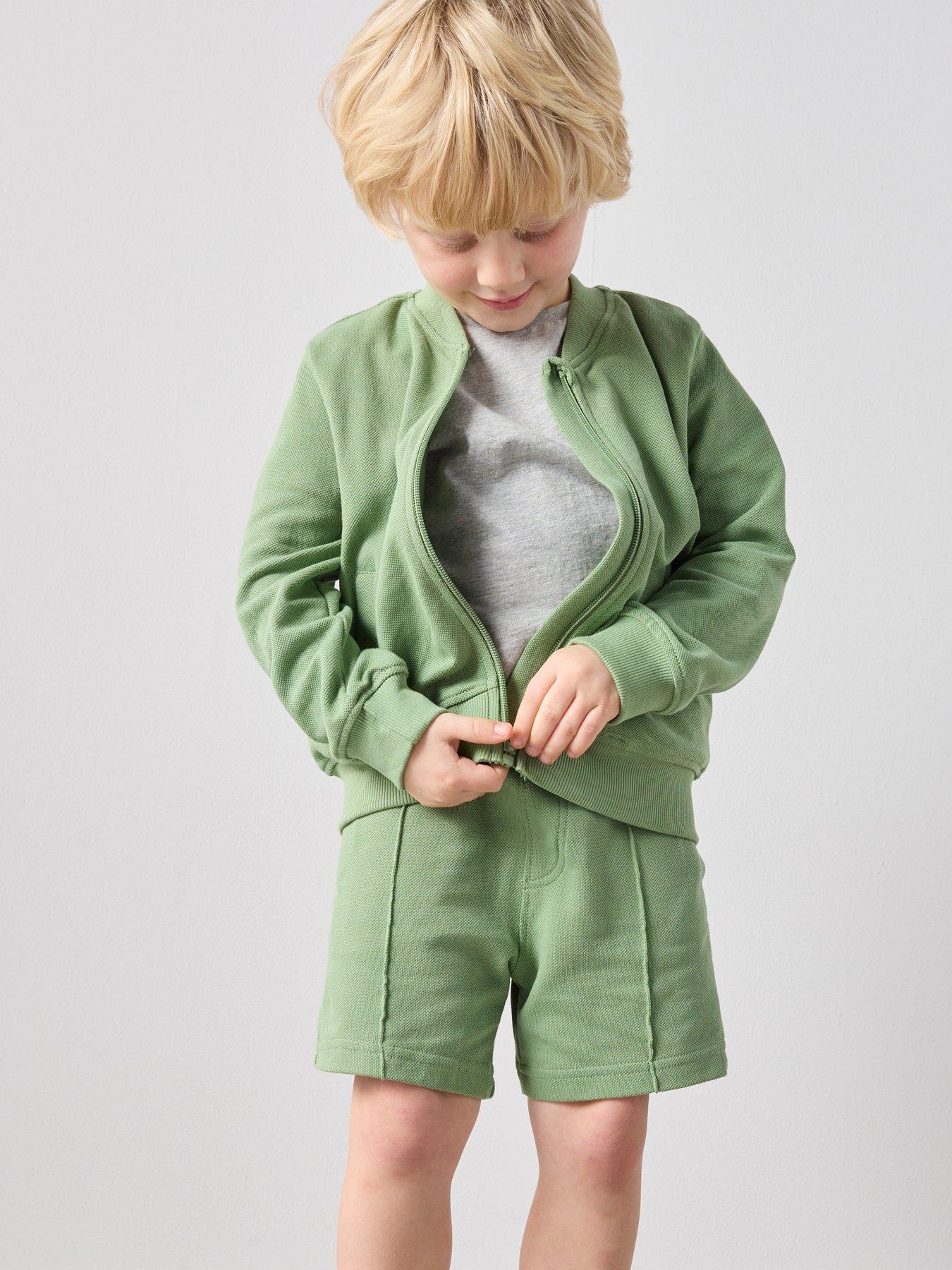 Image 6 of 7 of The Very Collection Boys 3 Piece Pique Jacket, Shorts and T-Shirt Set - Green