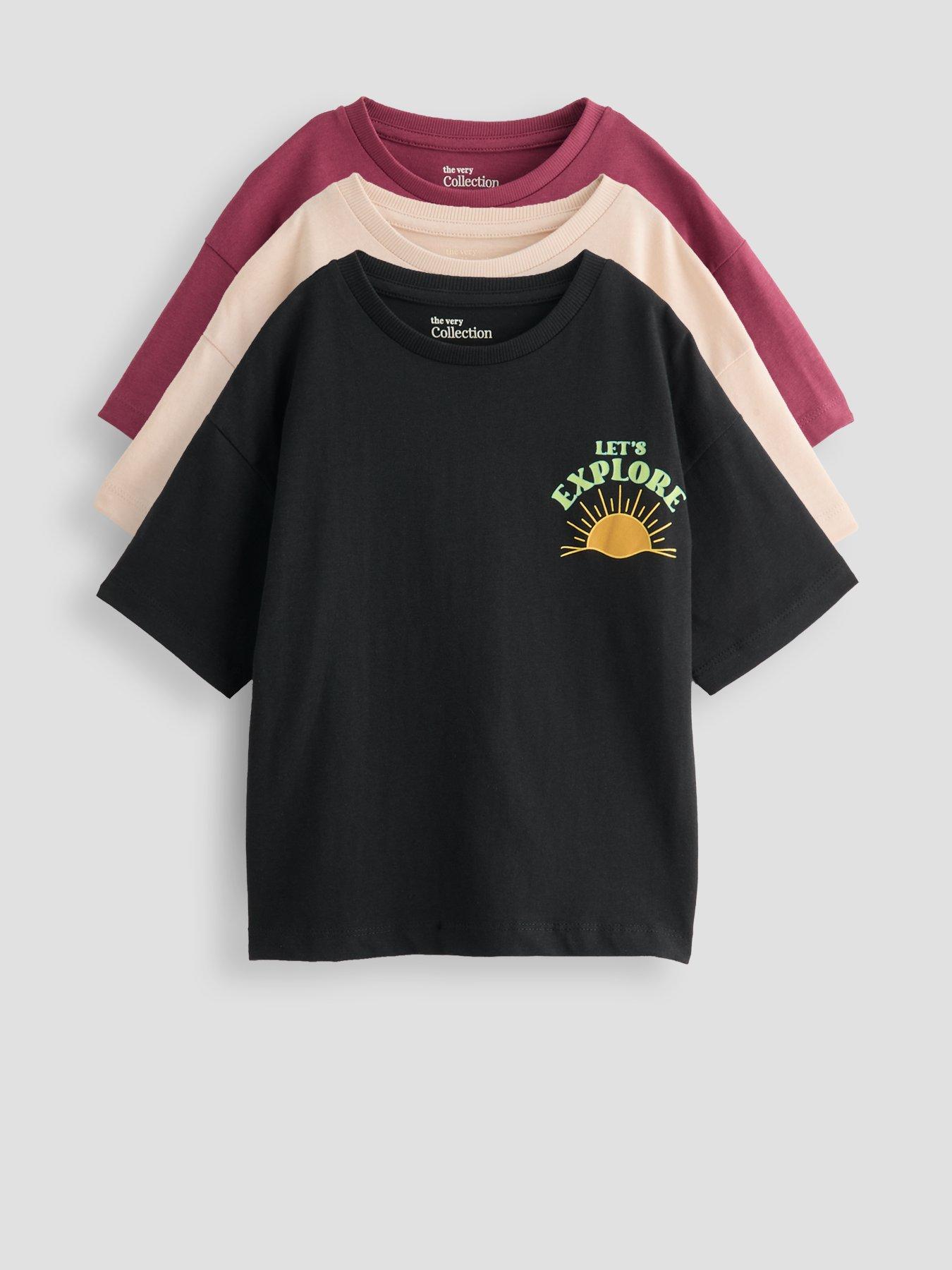 Image 1 of 5 of The Very Collection Boys 3 Pack Back Graphic Explore Short Sleeve T-Shirts - Multi