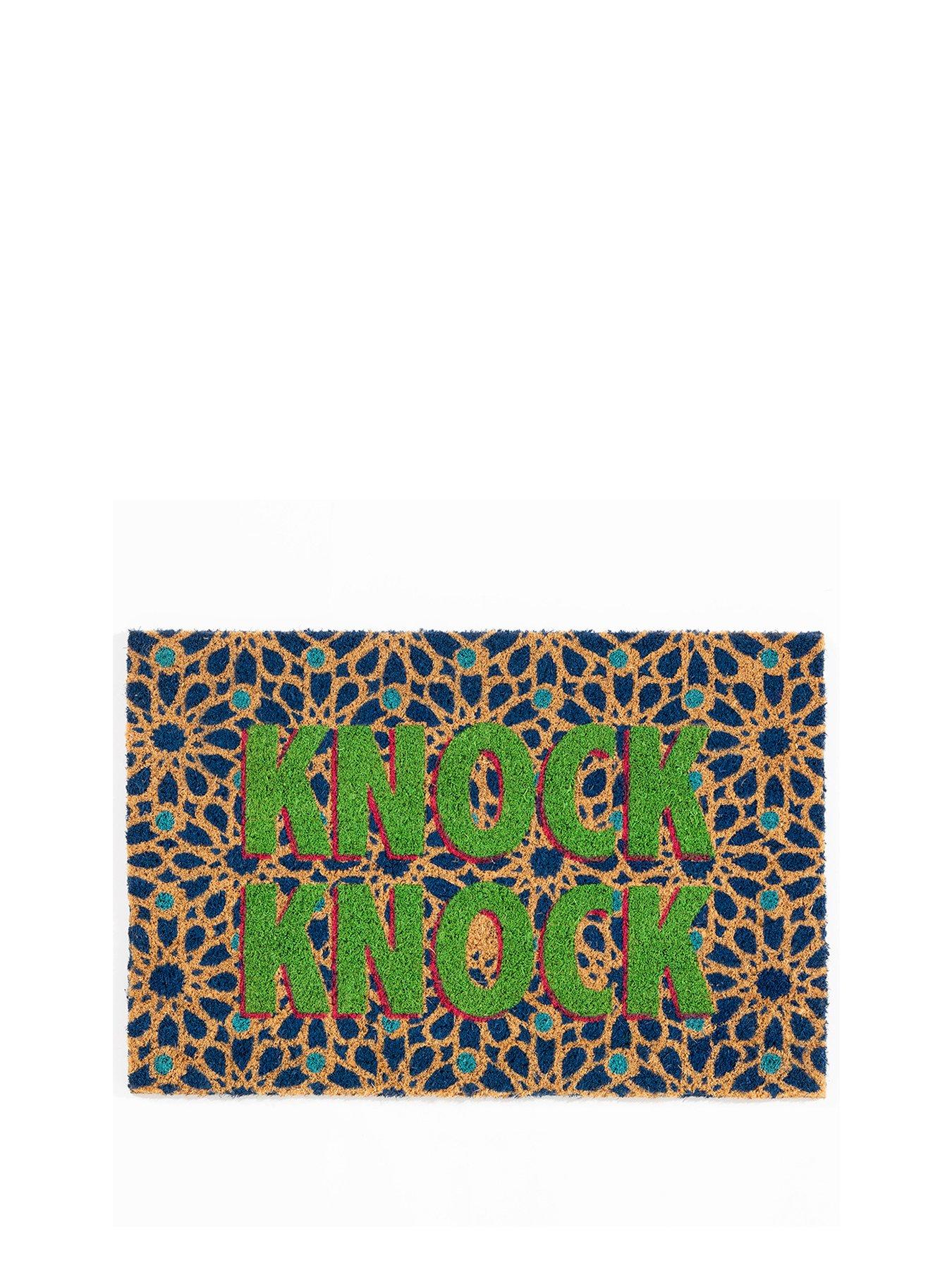 Image 1 of 2 of ARTHOUSE Astley Knock Knock Printed Natural/Multi Doormat 40x60cm