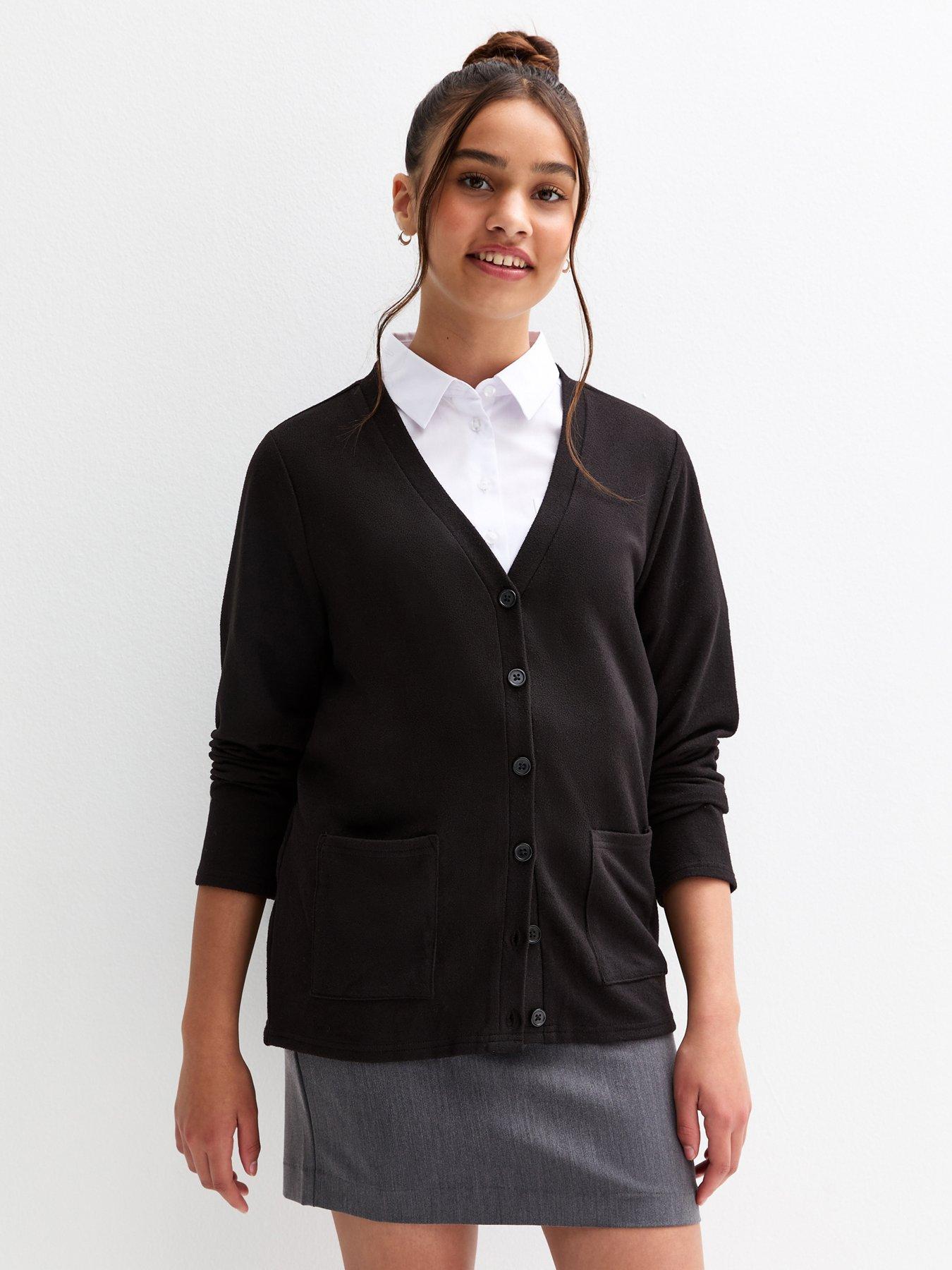 undefined Girls Longline School Cardigan - Black
