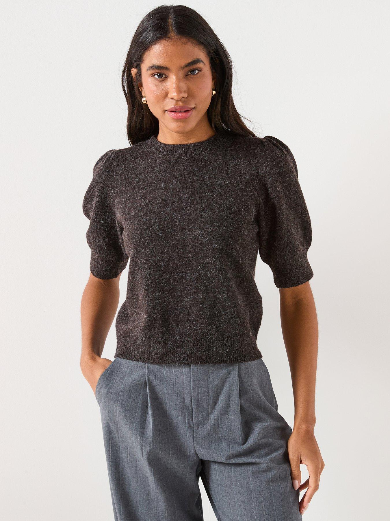 vero-moda-24-o-neck-short-sleeve-jumper-brown