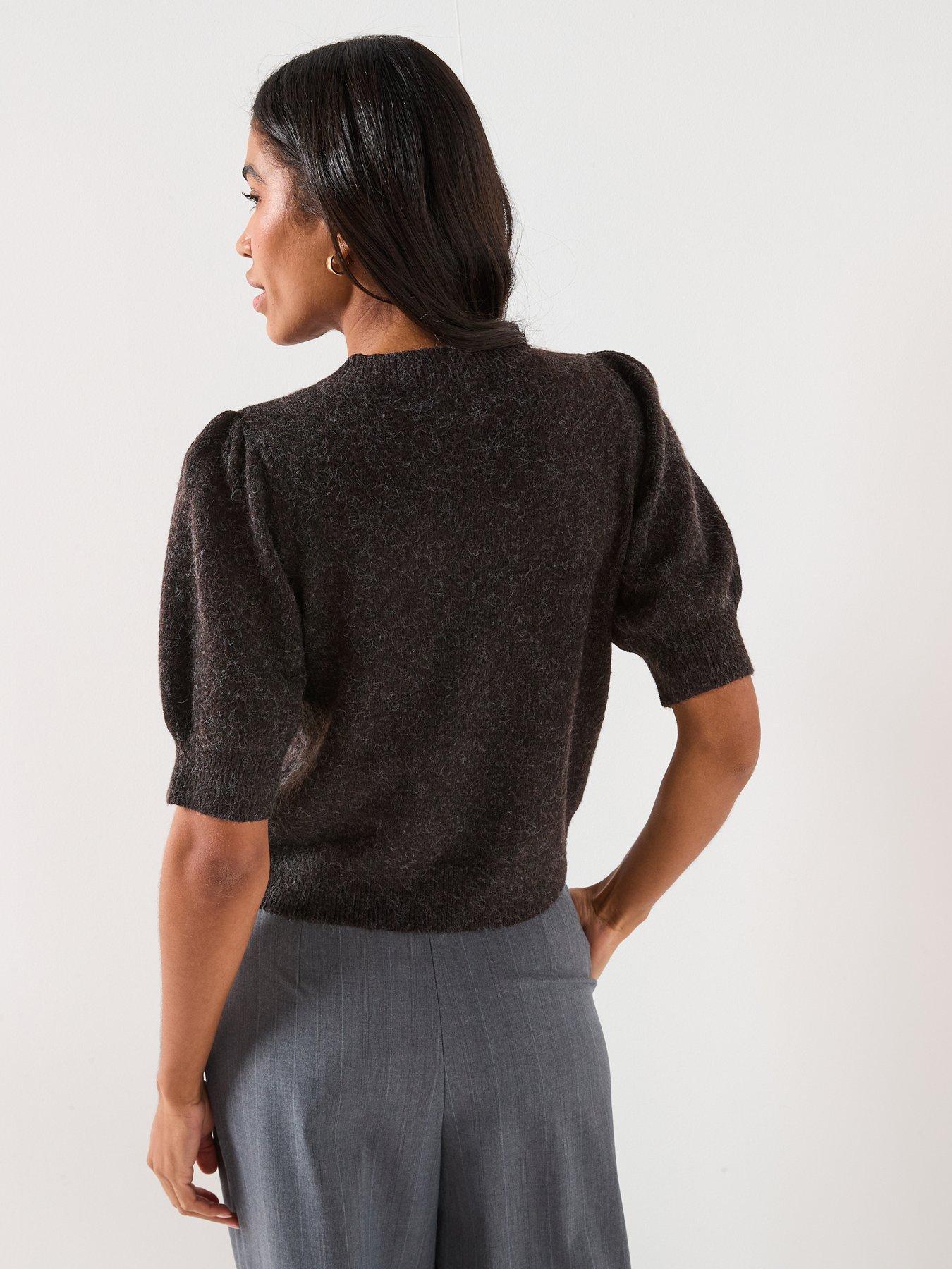  image of vero-moda-24-o-neck-short-sleeve-jumper-brown