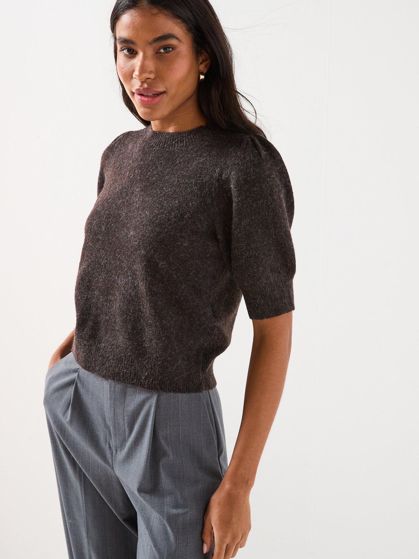  image of vero-moda-24-o-neck-short-sleeve-jumper-brown