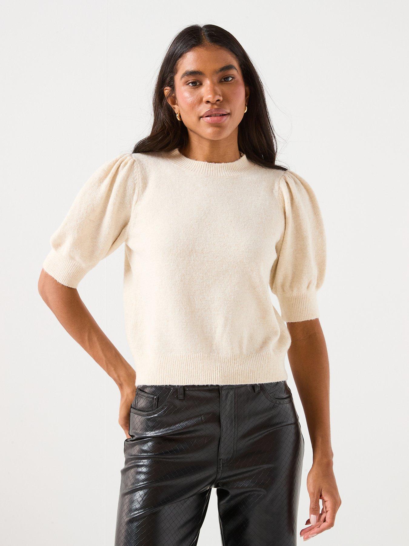  image of vero-moda-24-o-neck-short-sleeve-jumper-cream
