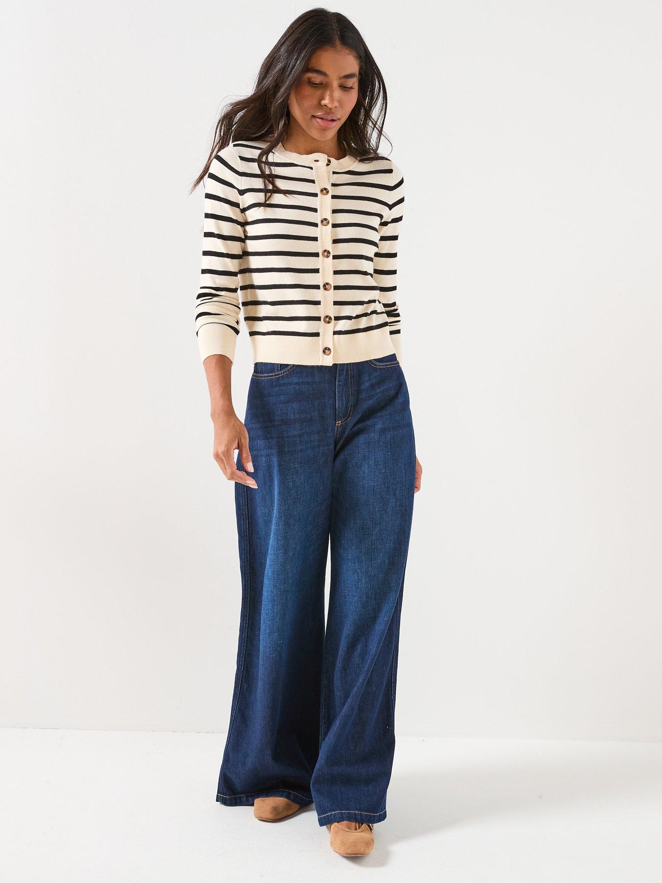  image of vero-moda-saba-plain-long-sleeve-o-neck-cardigan-stripe-multi