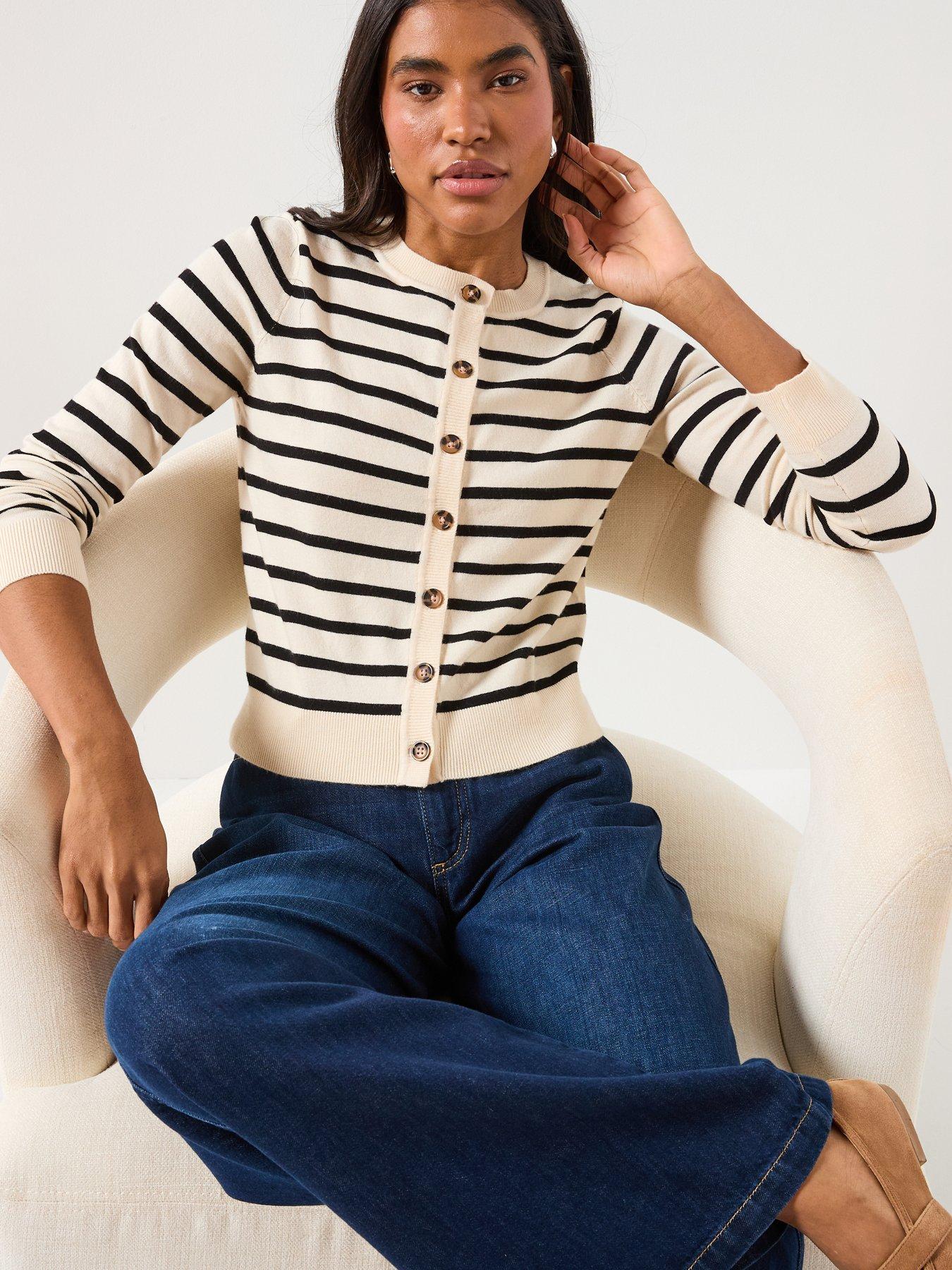  image of vero-moda-saba-plain-long-sleeve-o-neck-cardigan-stripe-multi