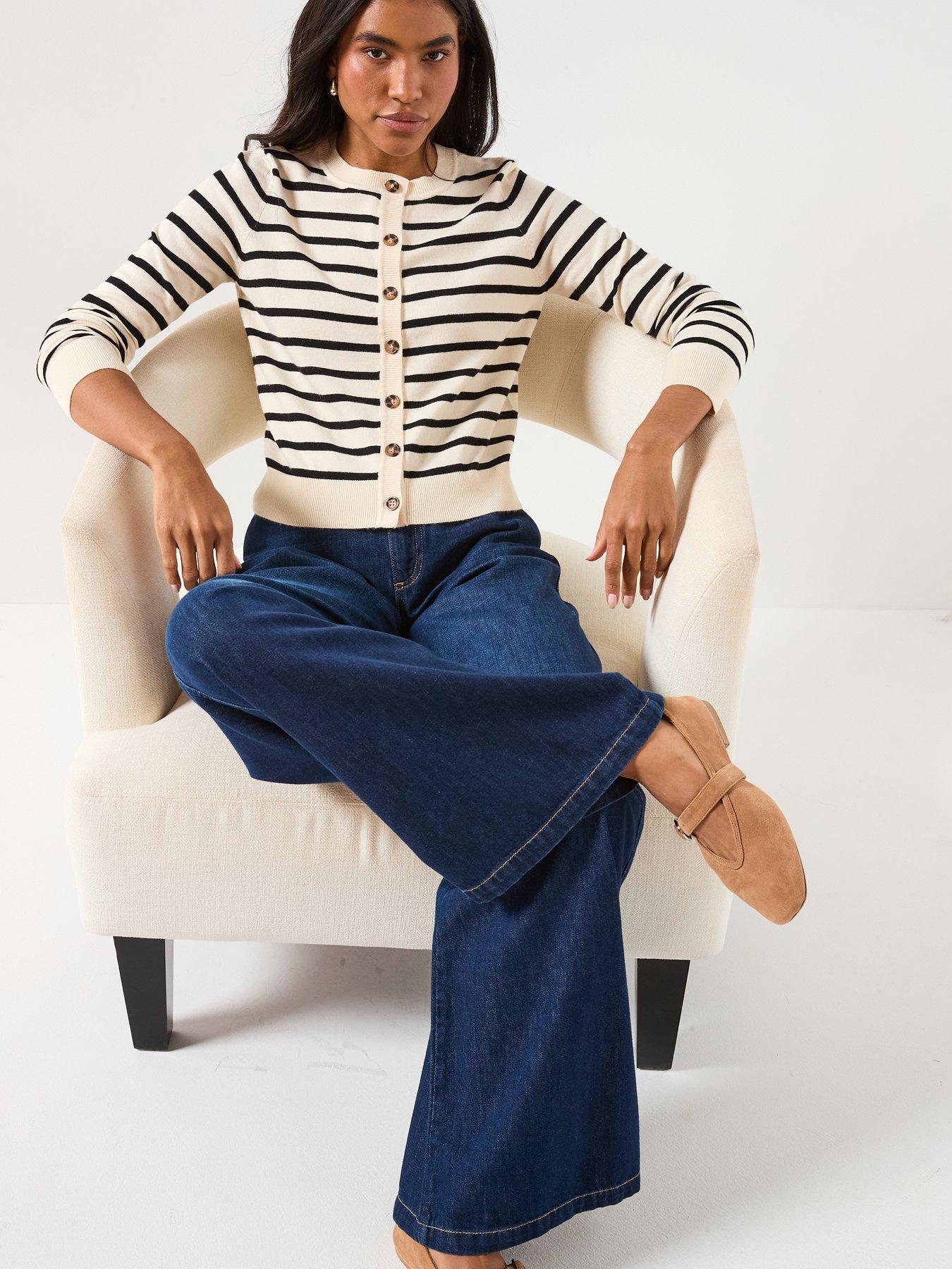  image of vero-moda-saba-plain-long-sleeve-o-neck-cardigan-stripe-multi