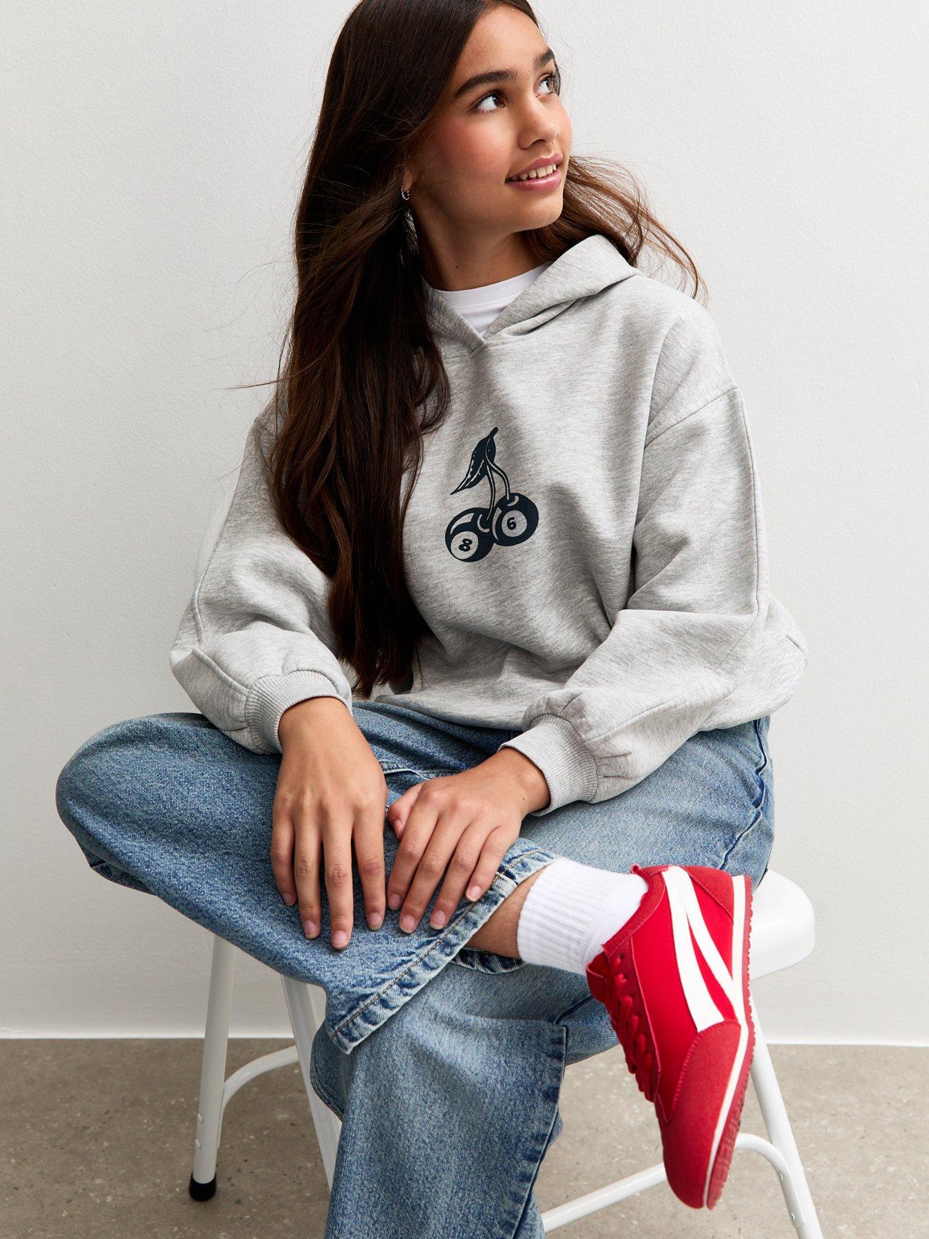 Image 3 of 5 of New Look 915 Girls Cherry 8 Ball Back Print Hoodie - Dark Grey