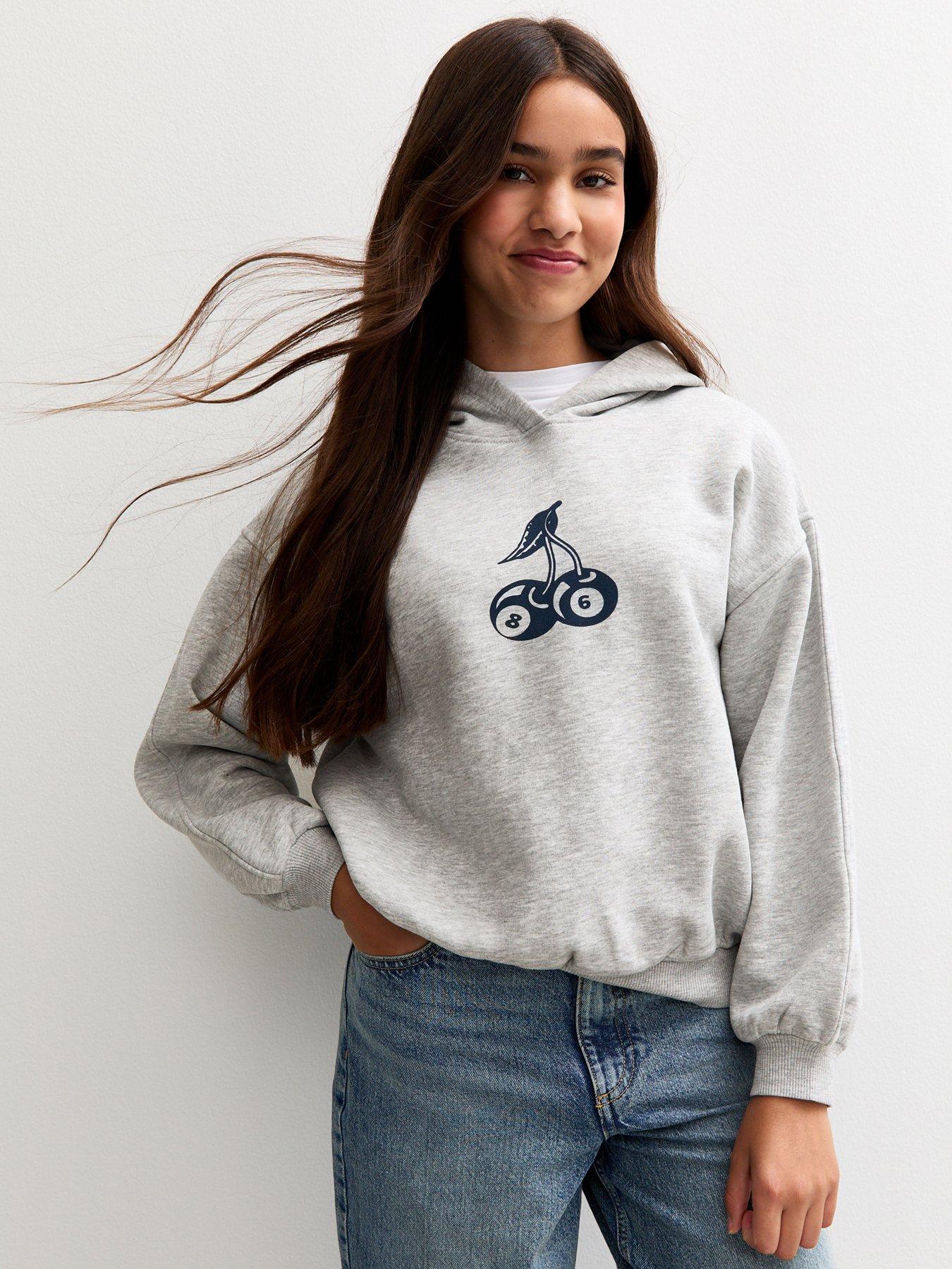 Image 4 of 5 of New Look 915 Girls Cherry 8 Ball Back Print Hoodie - Dark Grey