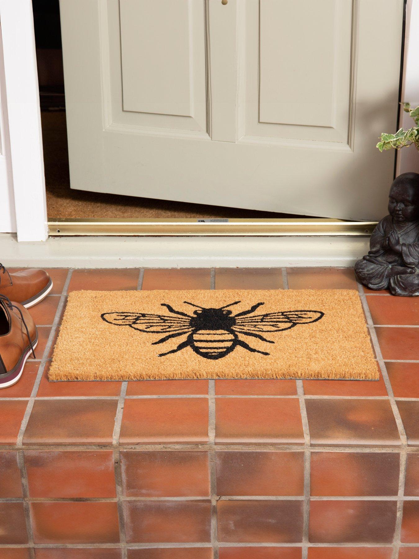 undefined Astley Printed Monochrome Bee Natural PVC Backed 40 x 60cm Doormat
