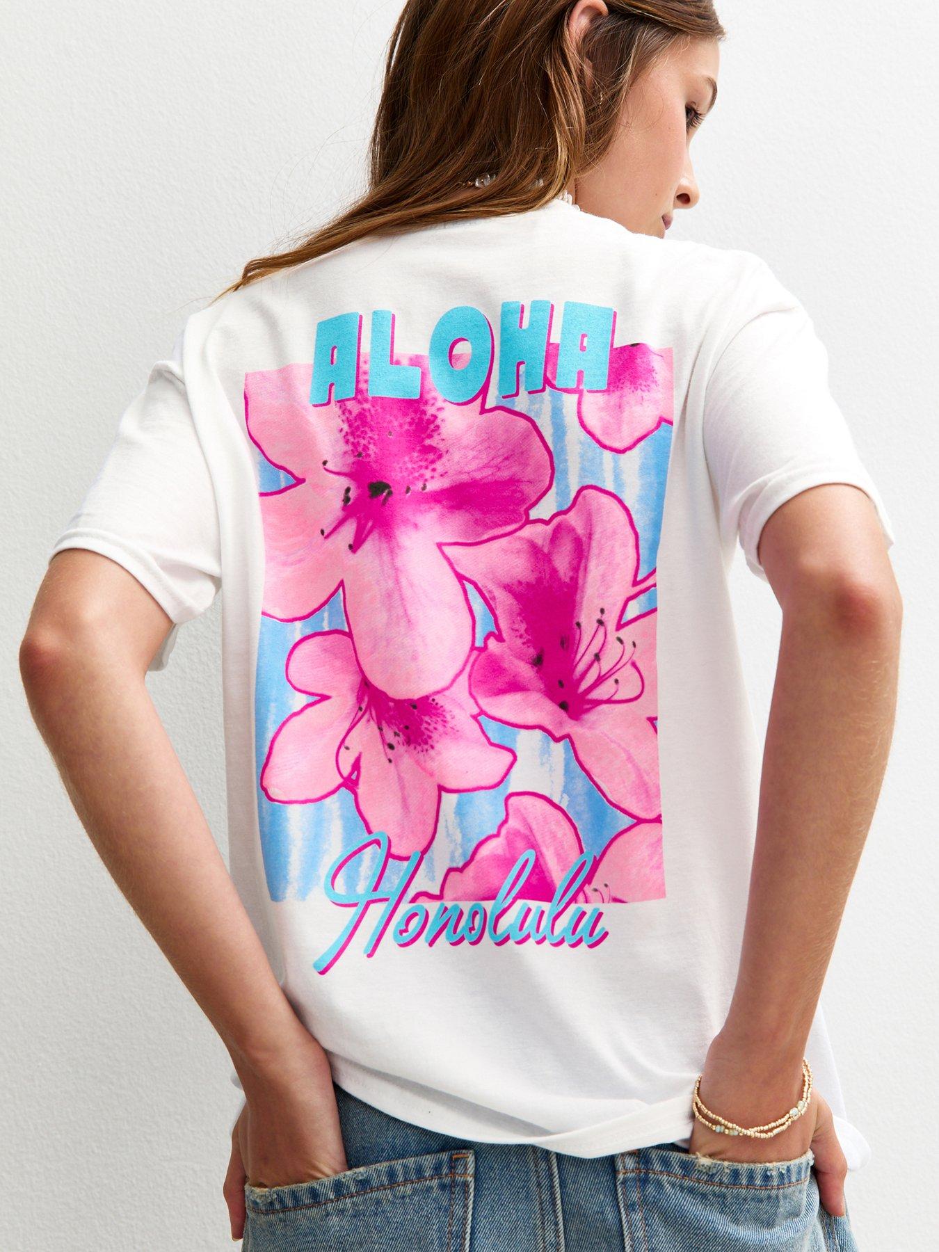 undefined Girls Aloha Honolulu Floral Print T-Shirt - White