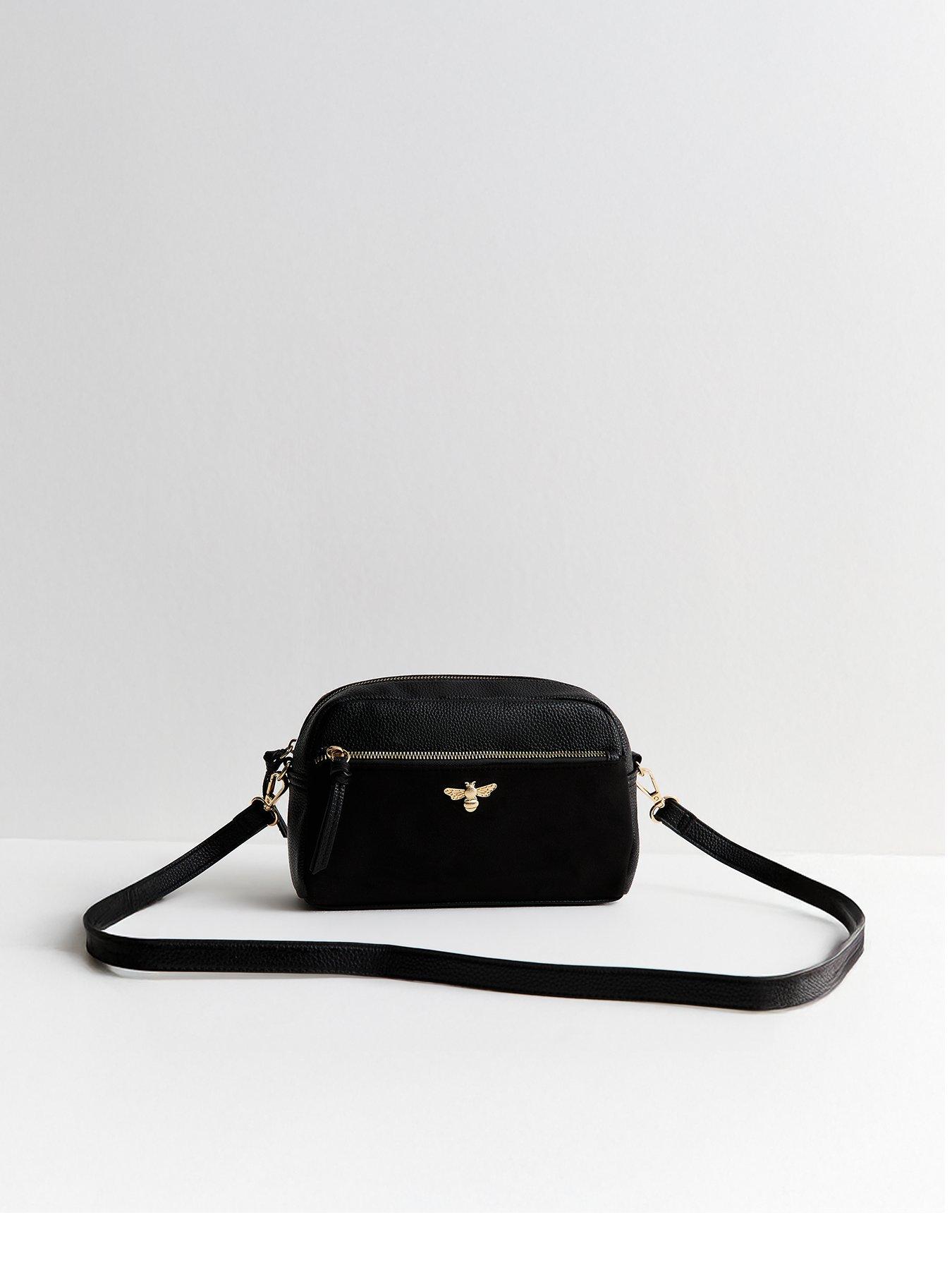 new-look-black-faux-leather-bee-camera-crossbody-bag
