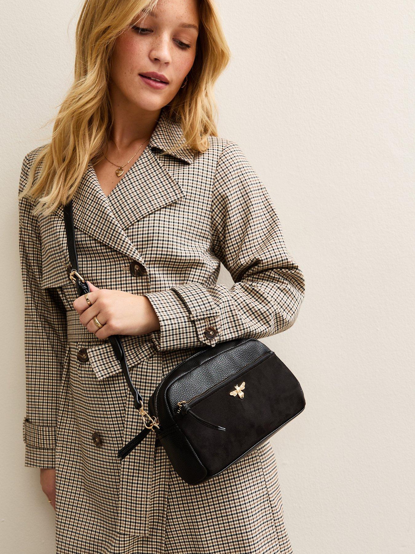  image of new-look-black-faux-leather-bee-camera-crossbody-bag