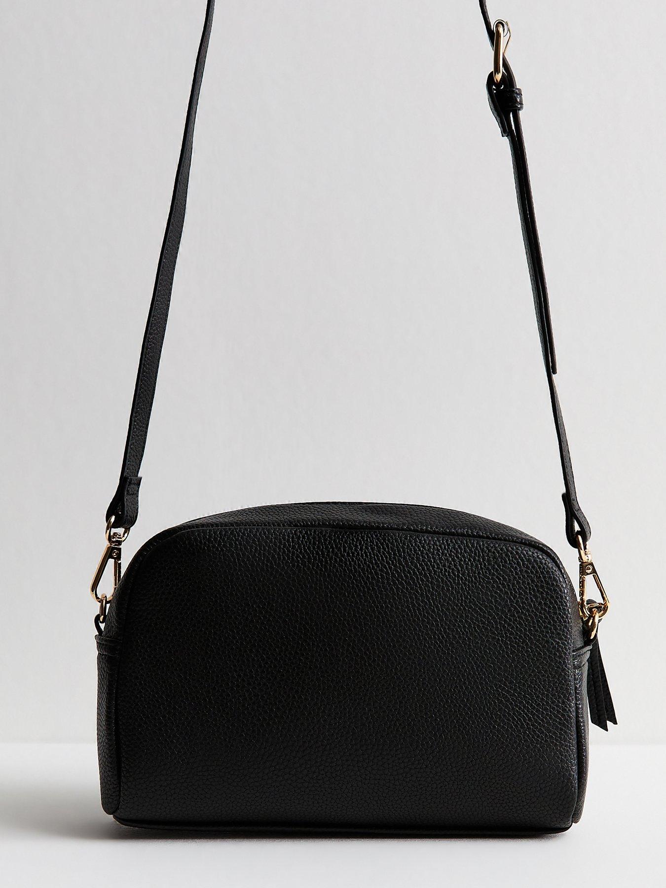  image of new-look-black-faux-leather-bee-camera-crossbody-bag