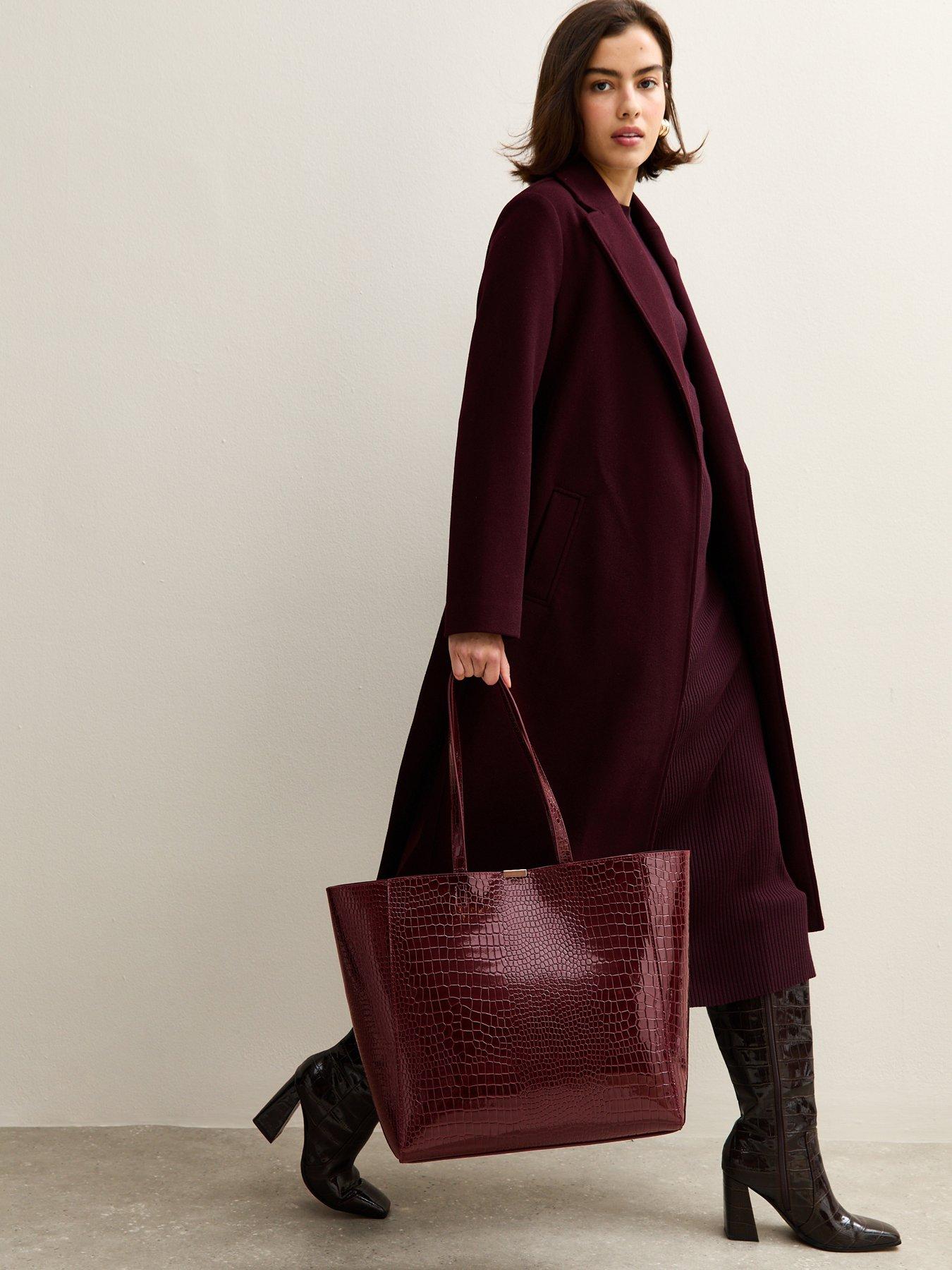  image of new-look-faux-patent-leather-crocodile-effect-tote-red