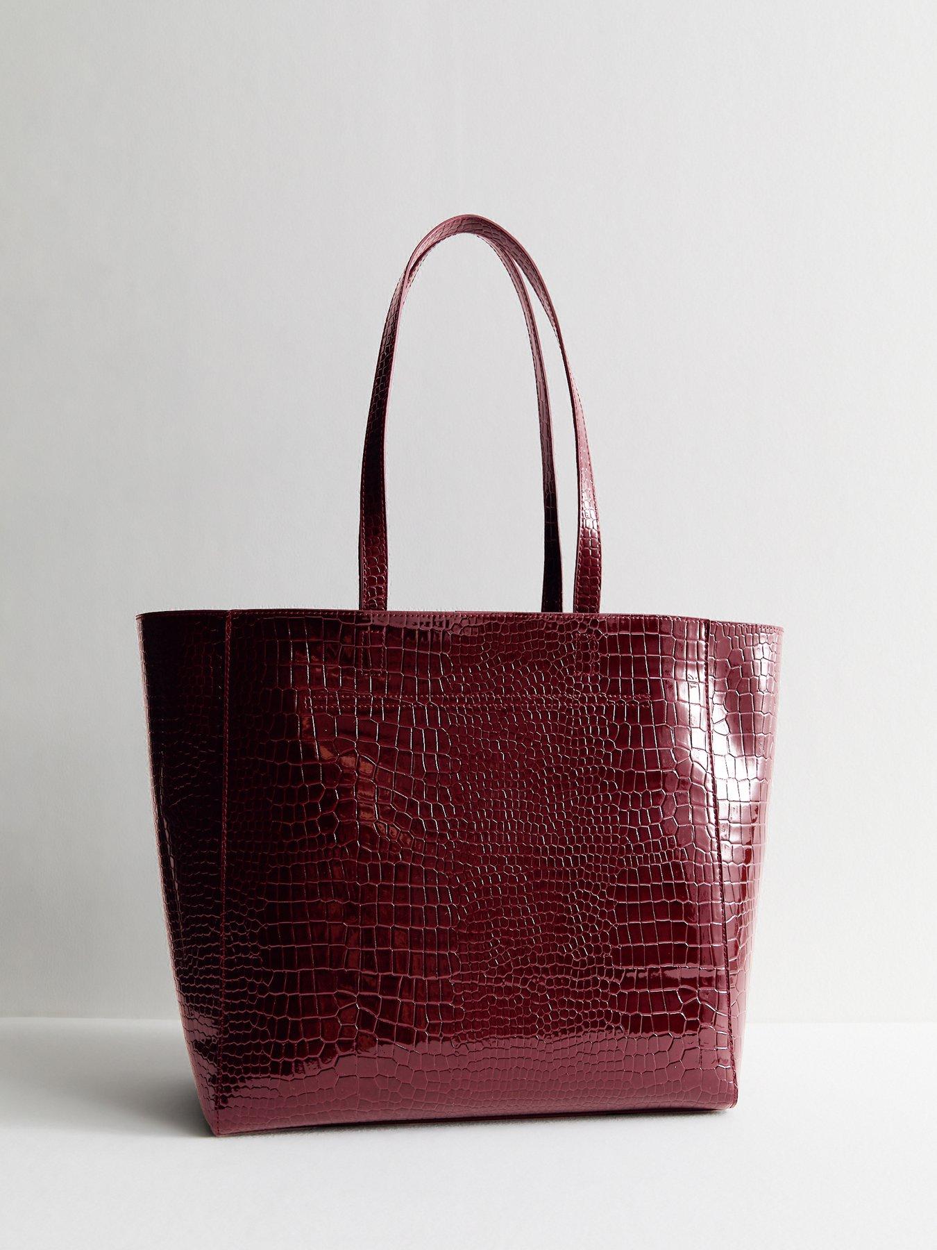  image of new-look-faux-patent-leather-crocodile-effect-tote-red