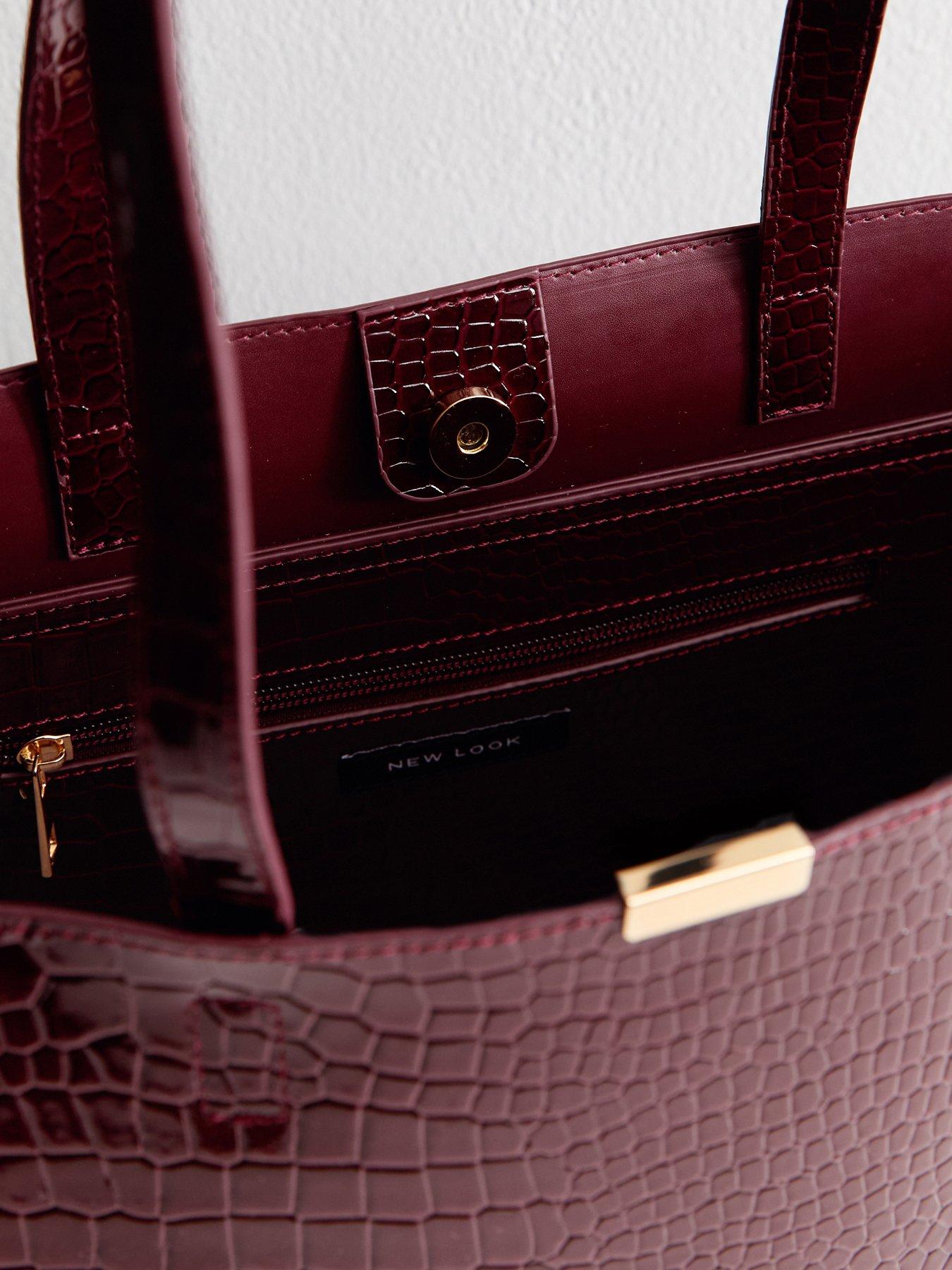  image of new-look-faux-patent-leather-crocodile-effect-tote-red