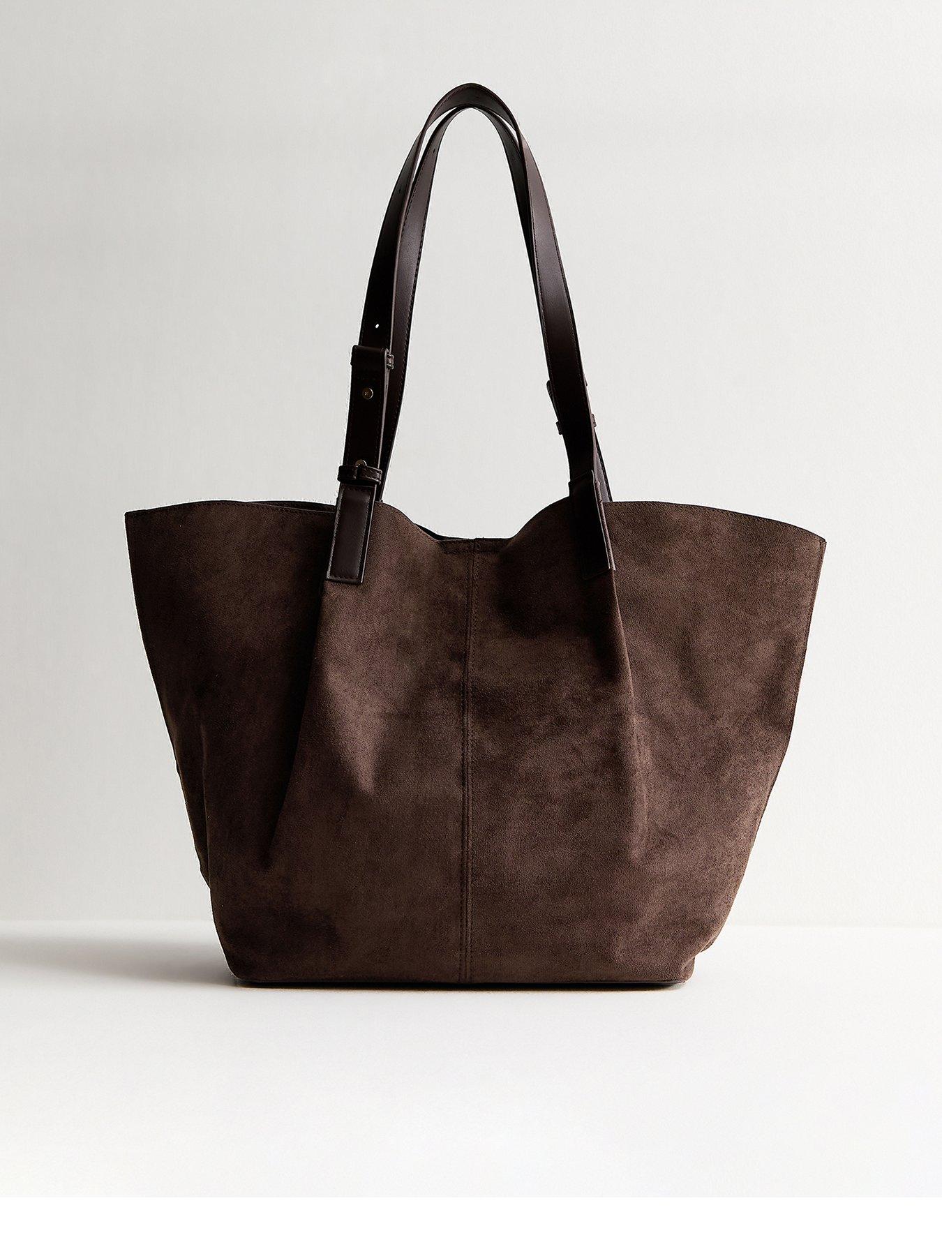 Image 1 of 5 of New Look Faux Suede Shopper Tote Bag - Brown