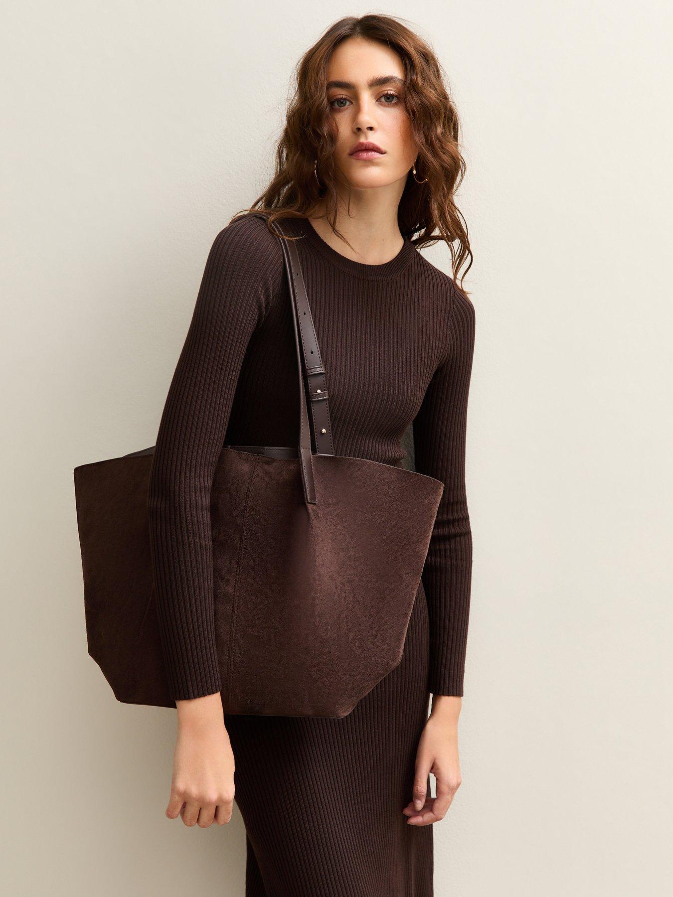 Image 2 of 5 of New Look Faux Suede Shopper Tote Bag - Brown