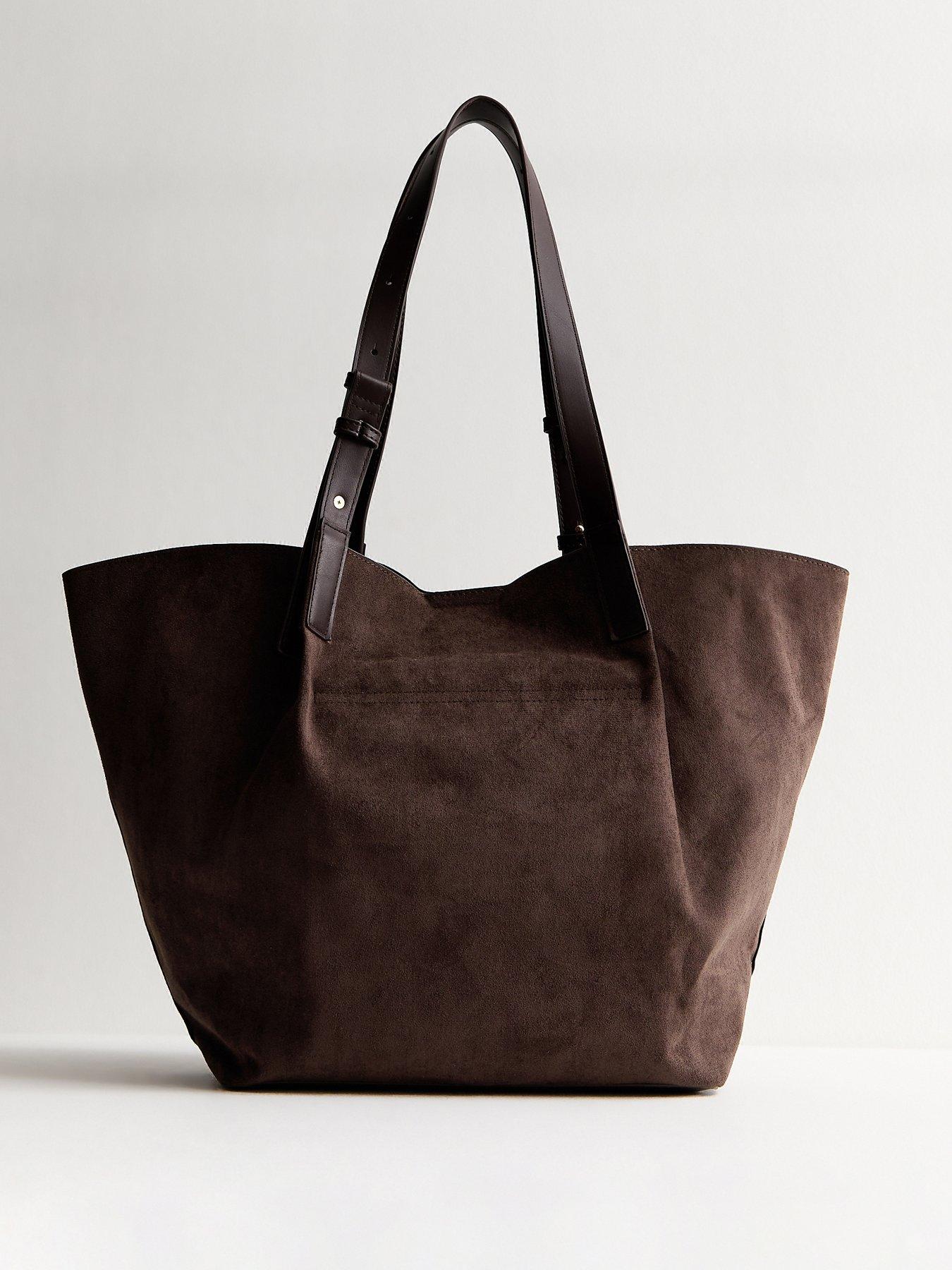 Image 3 of 5 of New Look Faux Suede Shopper Tote Bag - Brown