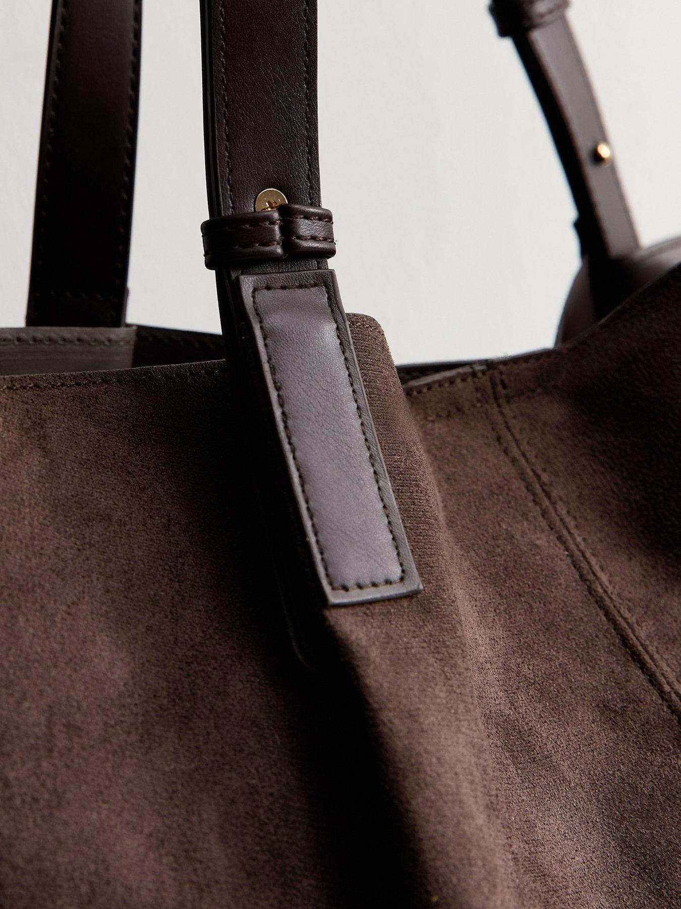 Image 4 of 5 of New Look Faux Suede Shopper Tote Bag - Brown