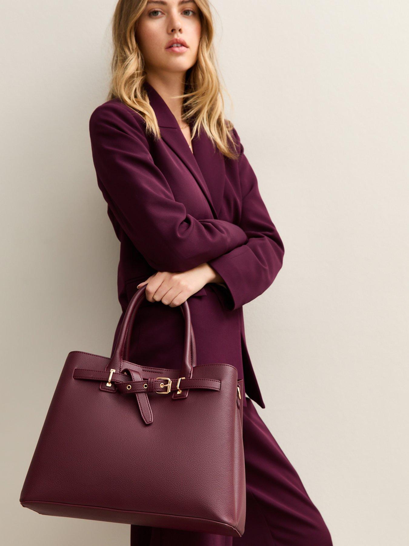 Image 2 of 6 of New Look Dark Burgundy Faux Leather Buckle Strap Tote Bag