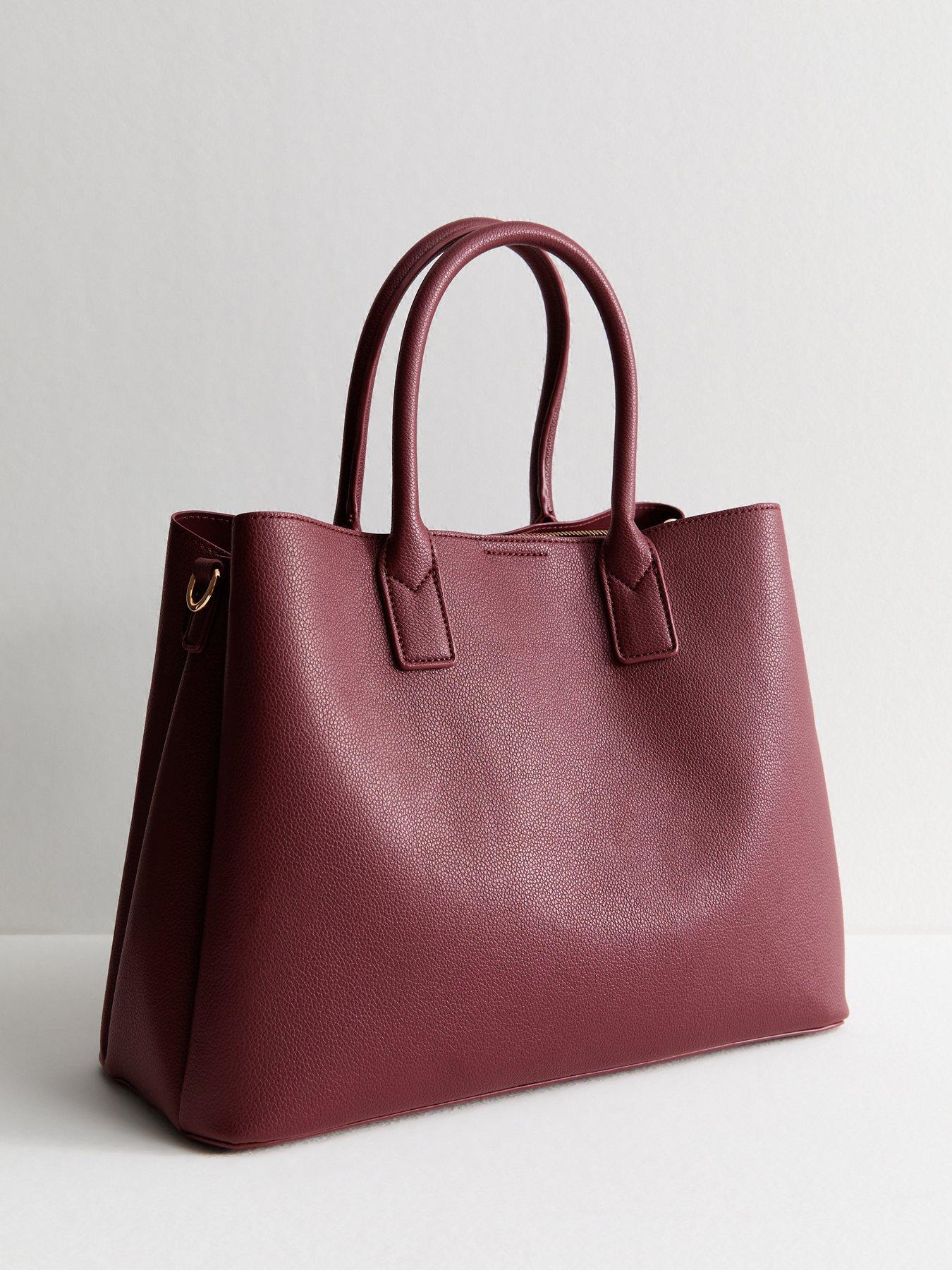 Image 3 of 6 of New Look Dark Burgundy Faux Leather Buckle Strap Tote Bag