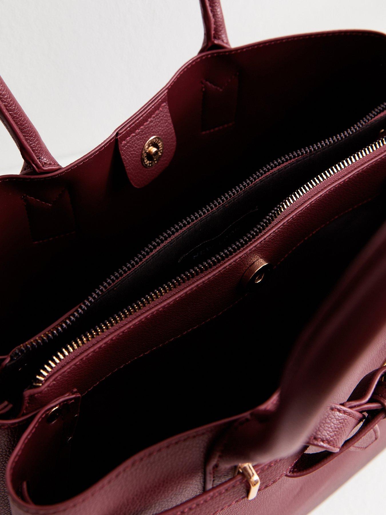 Image 5 of 6 of New Look Dark Burgundy Faux Leather Buckle Strap Tote Bag