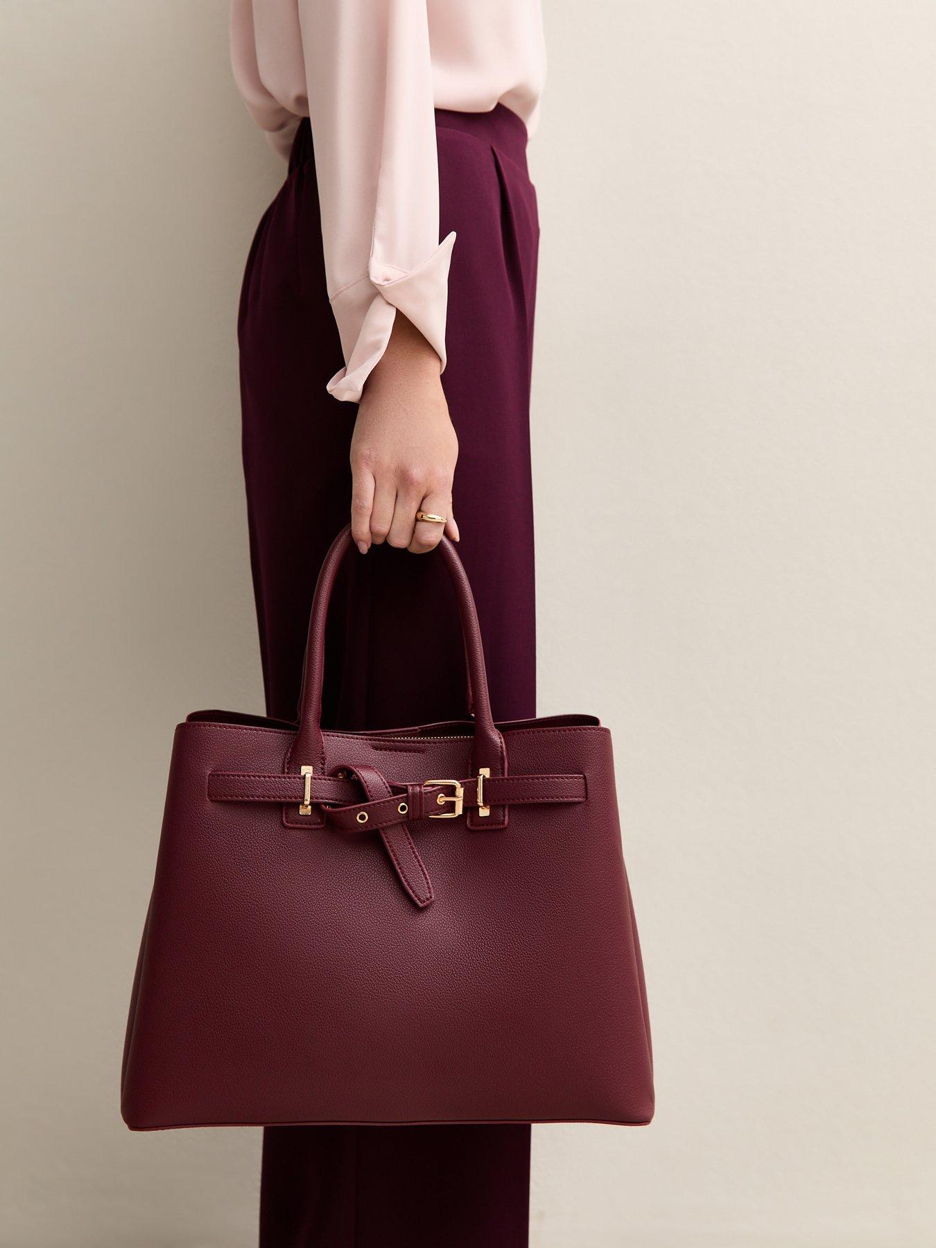 Image 6 of 6 of New Look Dark Burgundy Faux Leather Buckle Strap Tote Bag