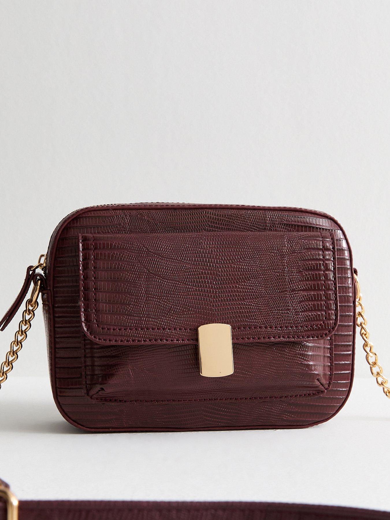 Image 1 of 5 of New Look Dark Burgundy Faux Leather Textured Crossbody Bag