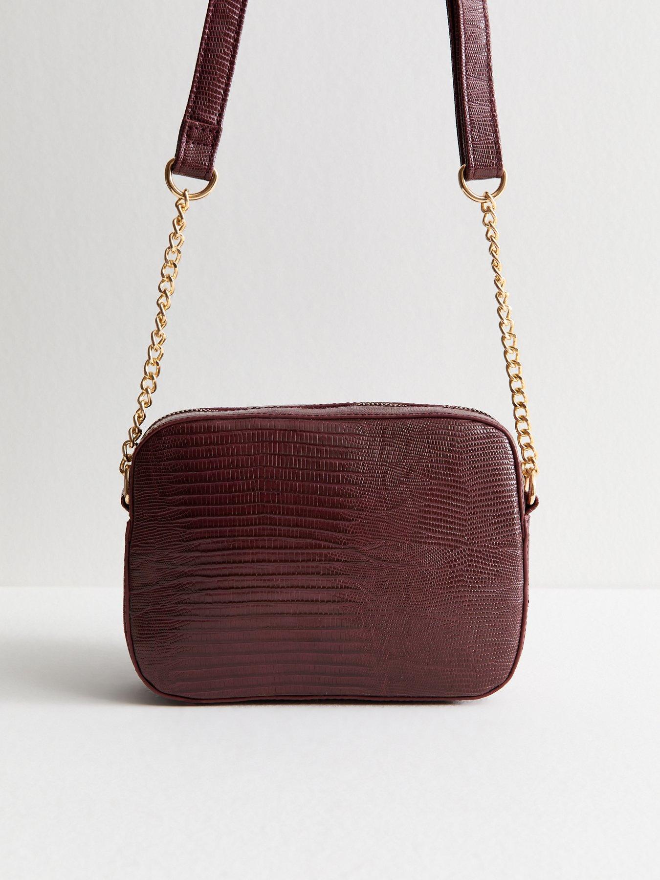 Image 3 of 5 of New Look Dark Burgundy Faux Leather Textured Crossbody Bag