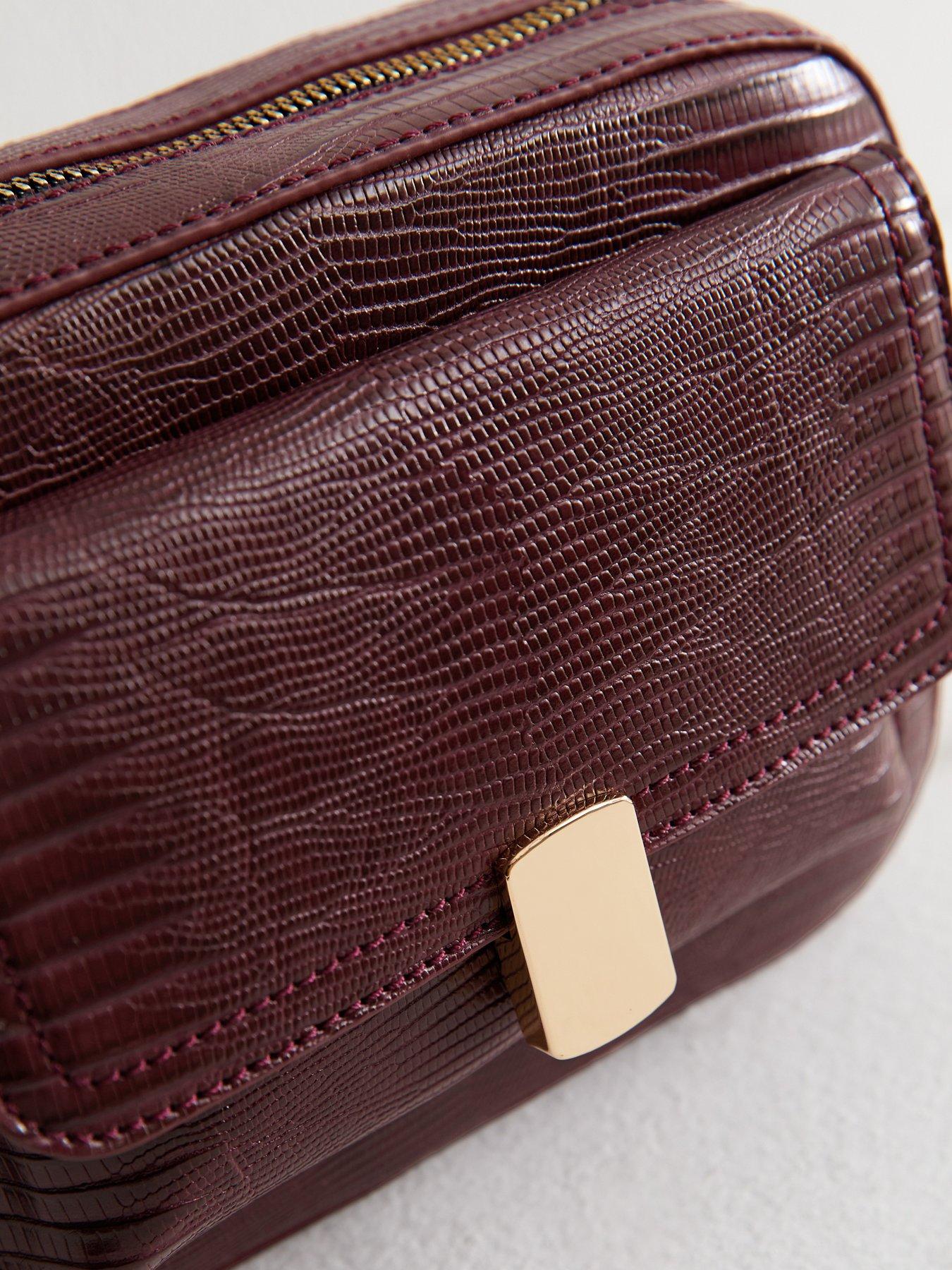 Image 4 of 5 of New Look Dark Burgundy Faux Leather Textured Crossbody Bag