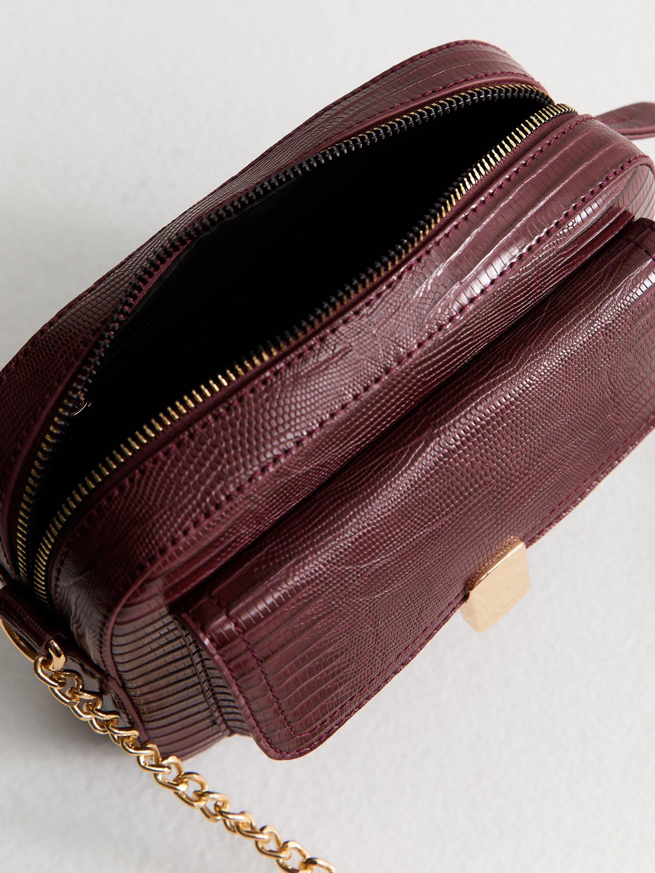 Image 5 of 5 of New Look Dark Burgundy Faux Leather Textured Crossbody Bag