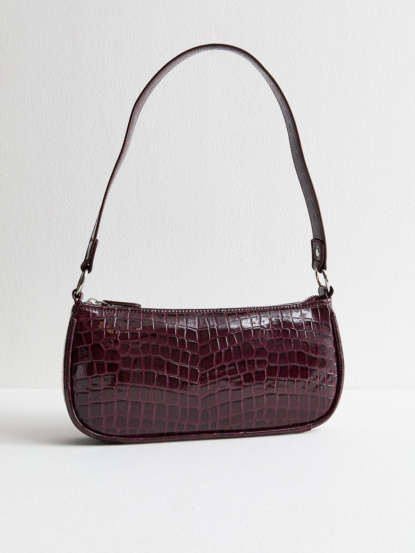 undefined Faux Leather Crocodile Embossed Shoulder Bag - Dark Purple