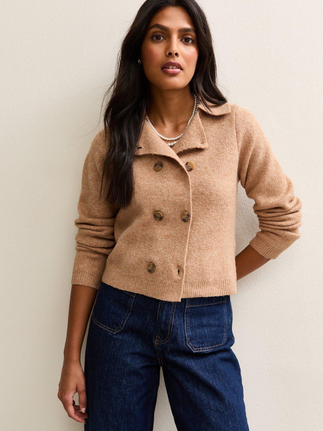 New Look Double Breasted Collar Cardigan - Camel