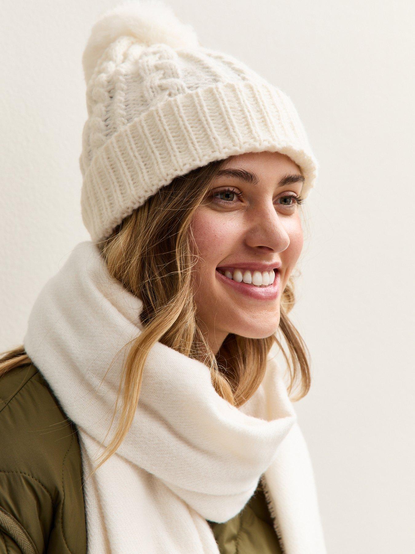 stillFront image of new-look-cream-cable-knit-faux-fur-pom-pom-bobble-hat