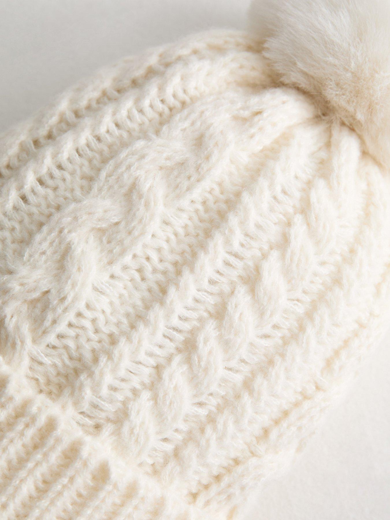  image of new-look-cream-cable-knit-faux-fur-pom-pom-bobble-hat