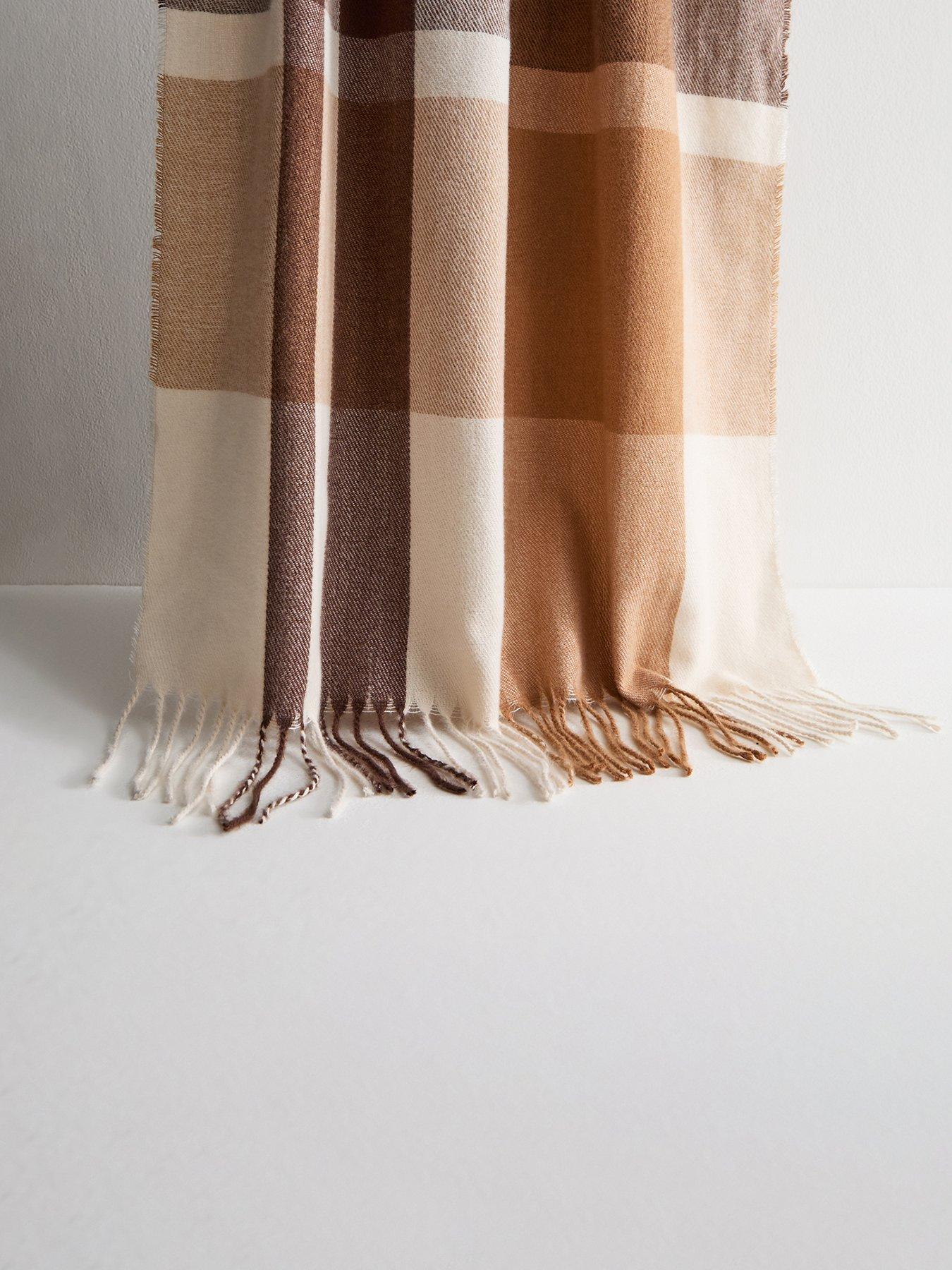 New Look Brown Checked Fringed Scarf