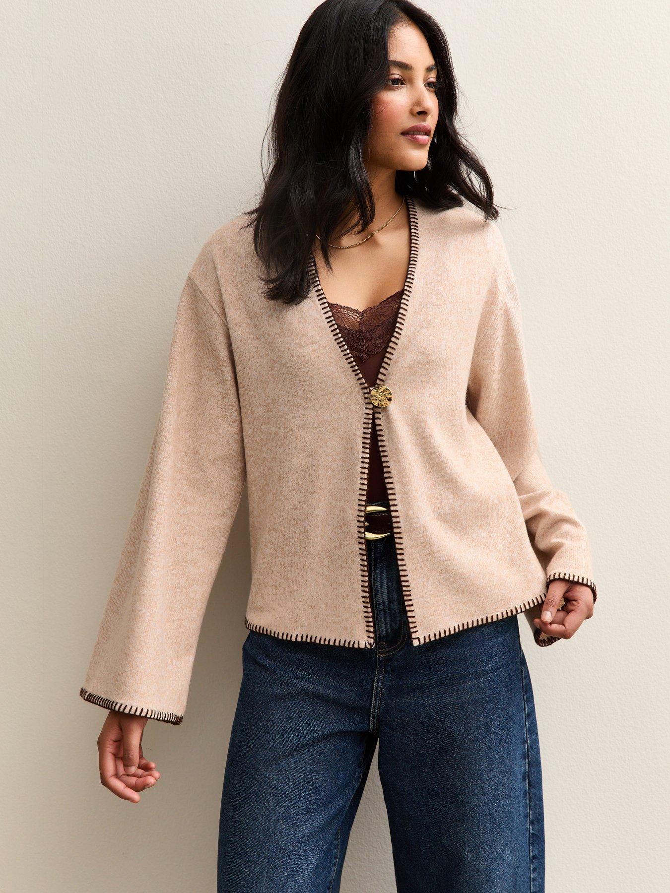 New Look Soft Touch Single Button Cardigan - Brown
